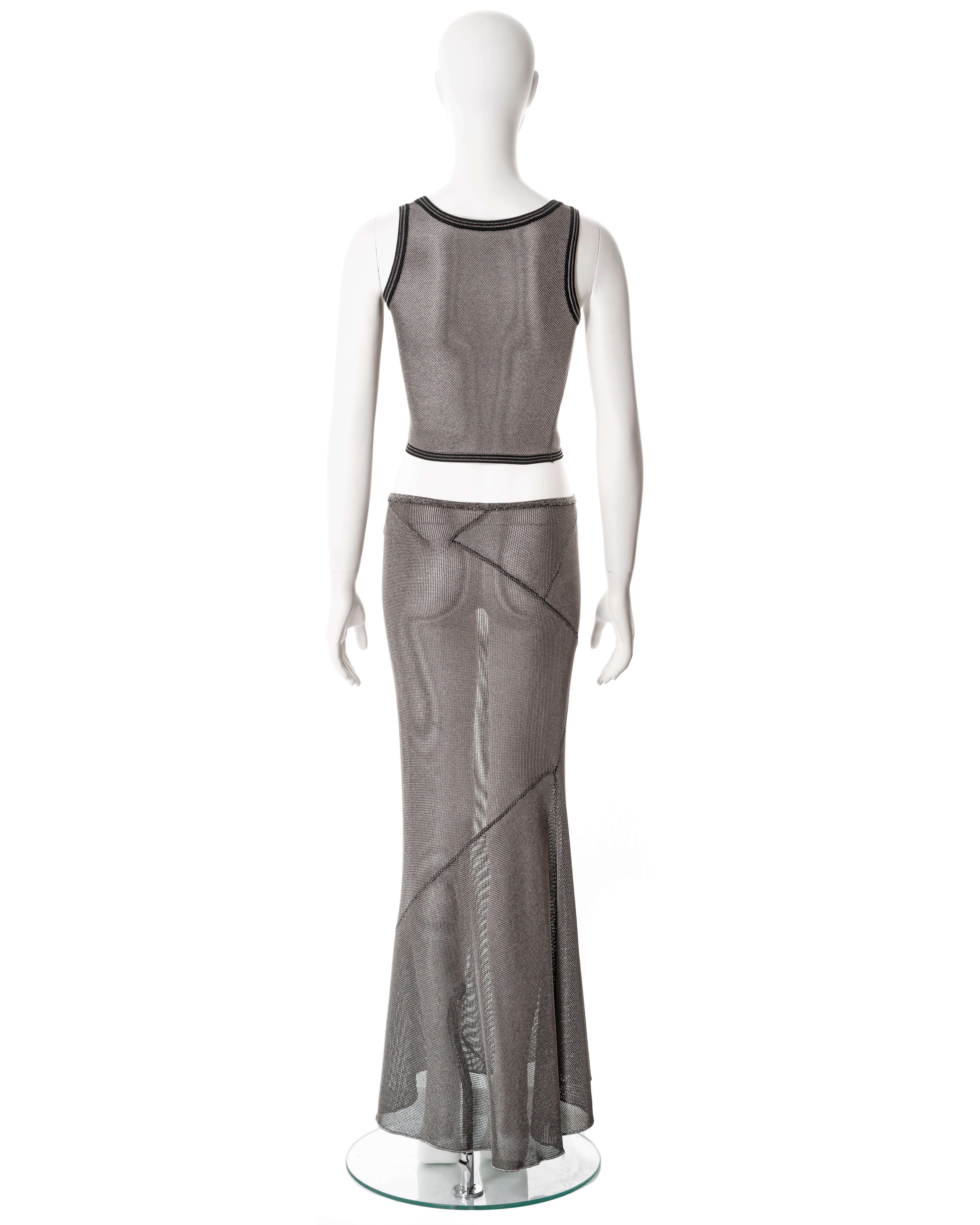 Azzedine Alaia metallic silver lurex crop top and maxi skirt set, fw 2001 4
