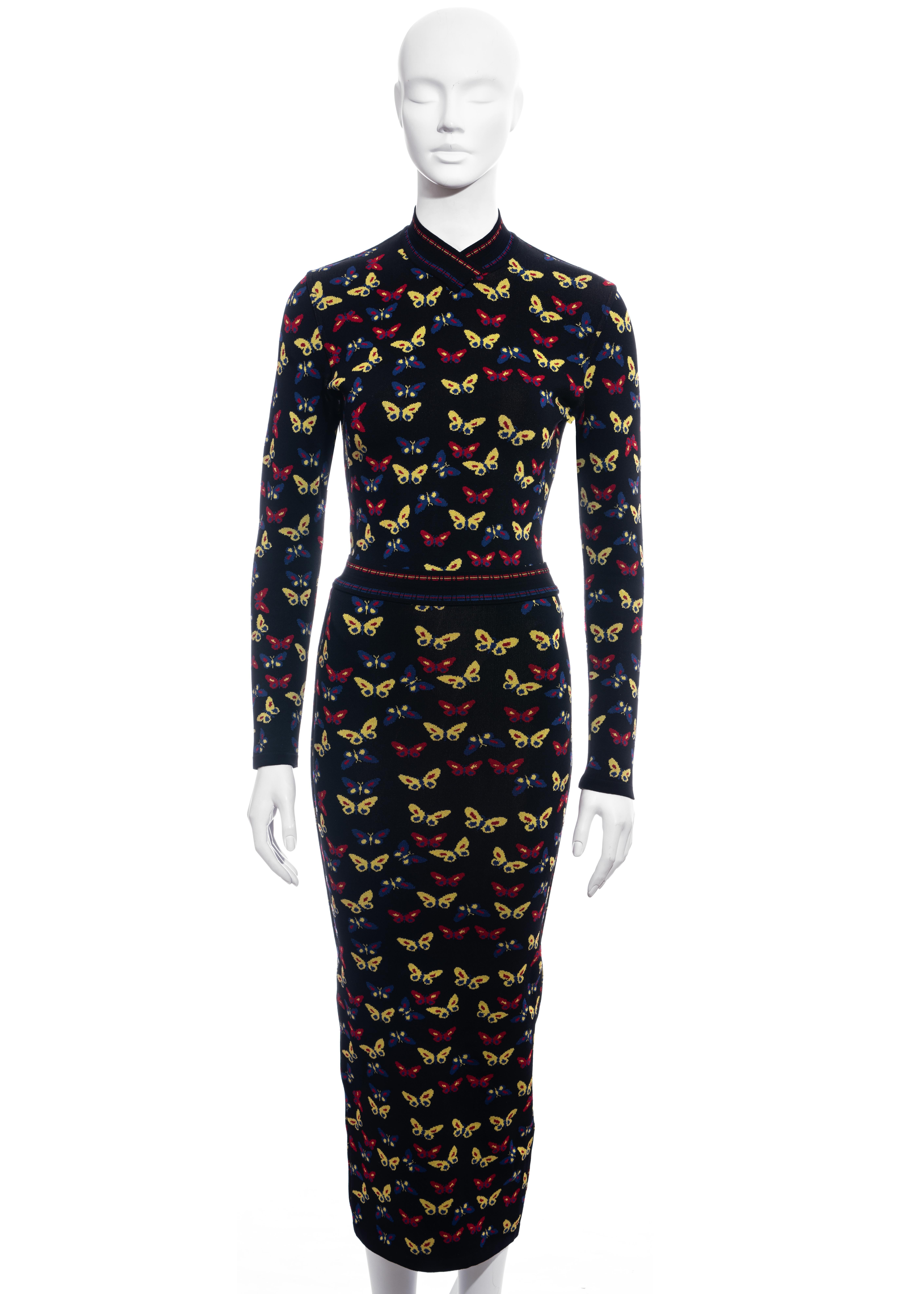 ▪ Azzedine Alaia butterfly two-piece dress
▪ 90% Viscose, 6% Nylon, 4% Spandex
▪ V-neck bodysuit with hidden zip fastening 
▪ Ankle-length wiggle skirt with back zip fastening on leg slit
▪ Multicoloured butterfly print by Thierry Perez
▪ Size Extra
