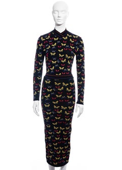 Azzedine Alaia multicoloured rayon knit butterfly two-piece dress, fw 1991