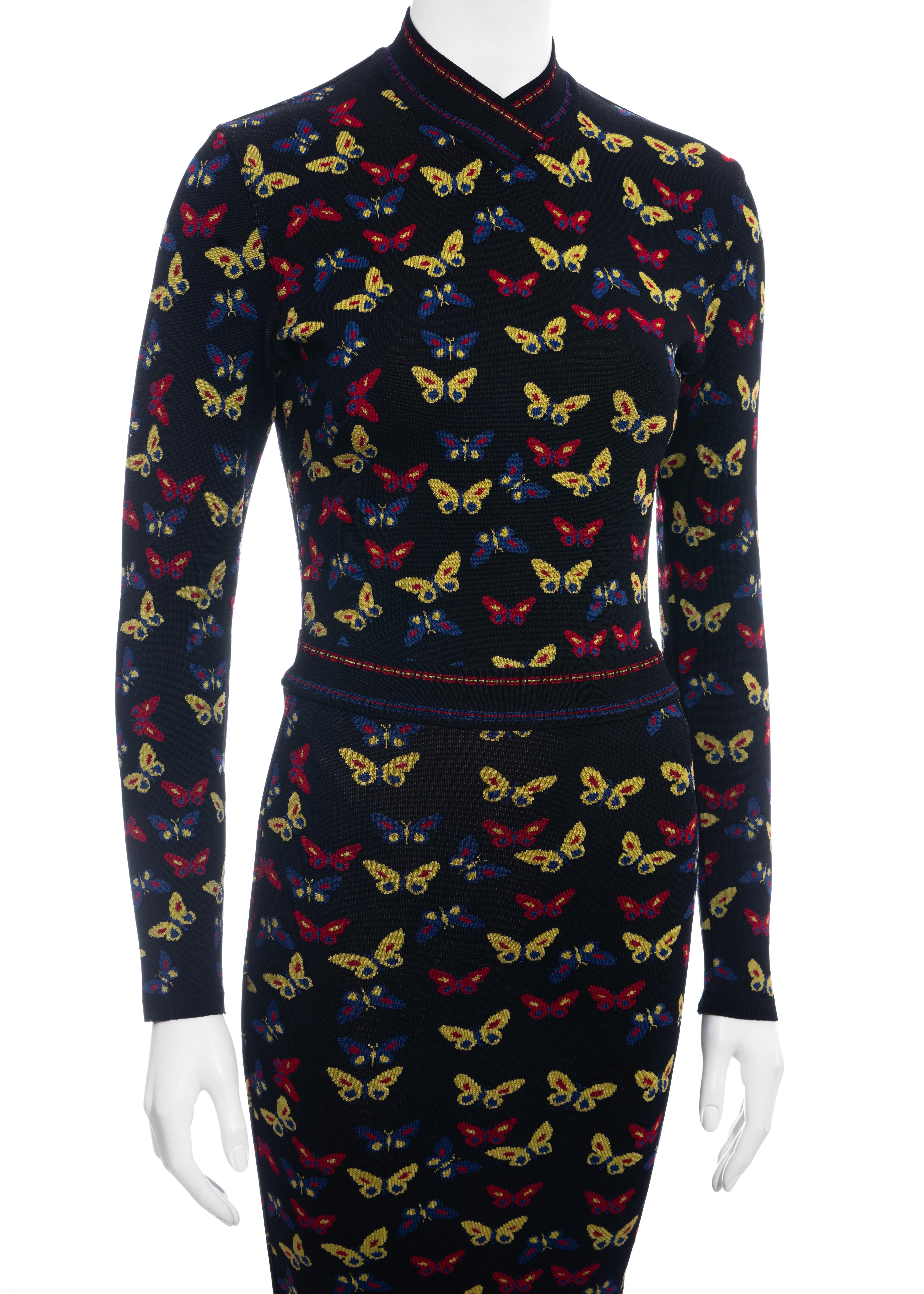 Azzedine Alaia multicoloured rayon knit butterfly two-piece dress, fw 1991 In Excellent Condition For Sale In London, GB