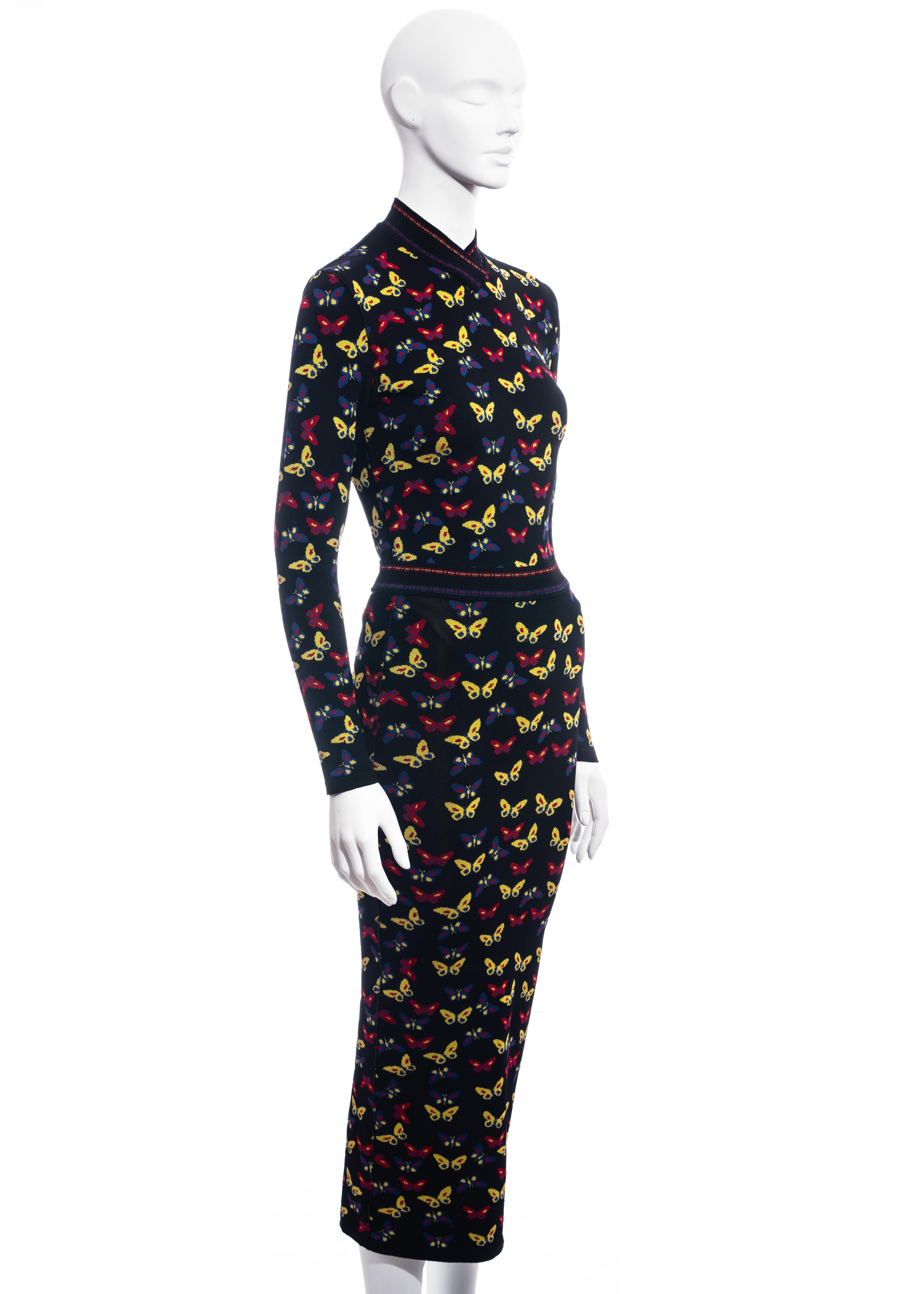 Women's Azzedine Alaia multicoloured rayon knit butterfly two-piece dress, fw 1991 For Sale