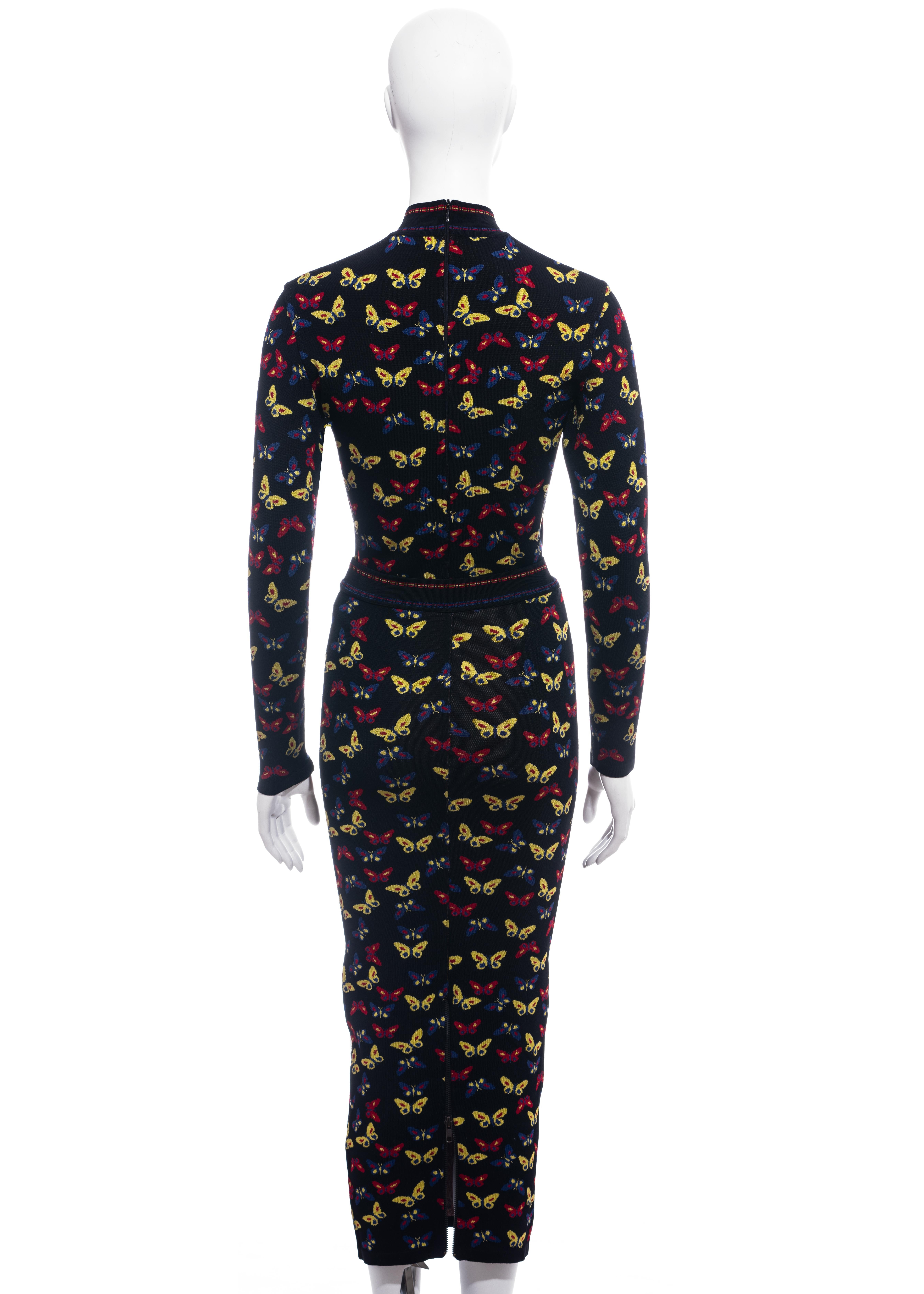 Azzedine Alaia multicoloured rayon knit butterfly two-piece dress, fw 1991 For Sale 1
