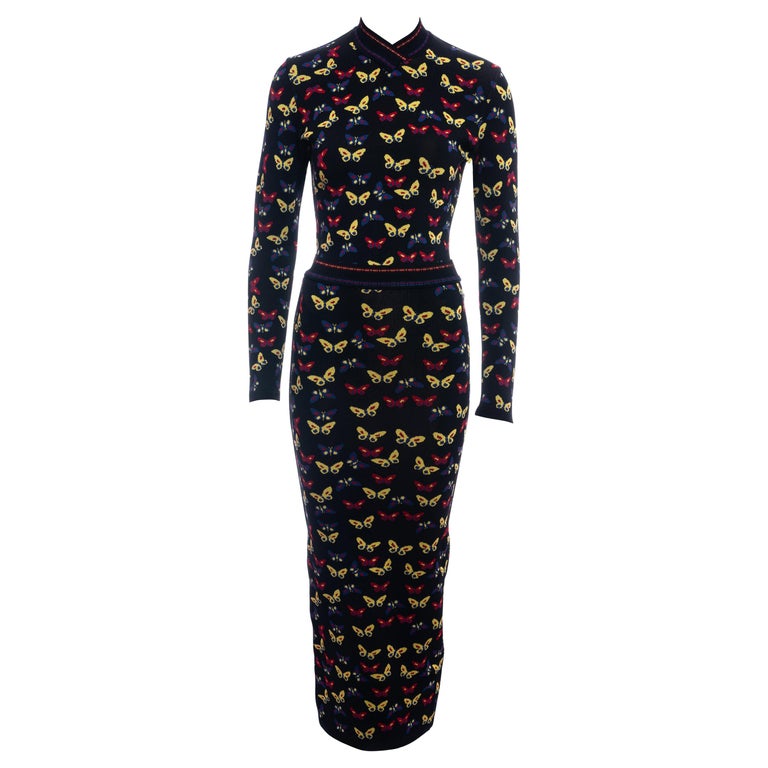 navy blue dress for baby girl Azzedine Alaia multicoloured rayon knit butterfly two-piece dress, fw 1991  For Sale at 1stDibs