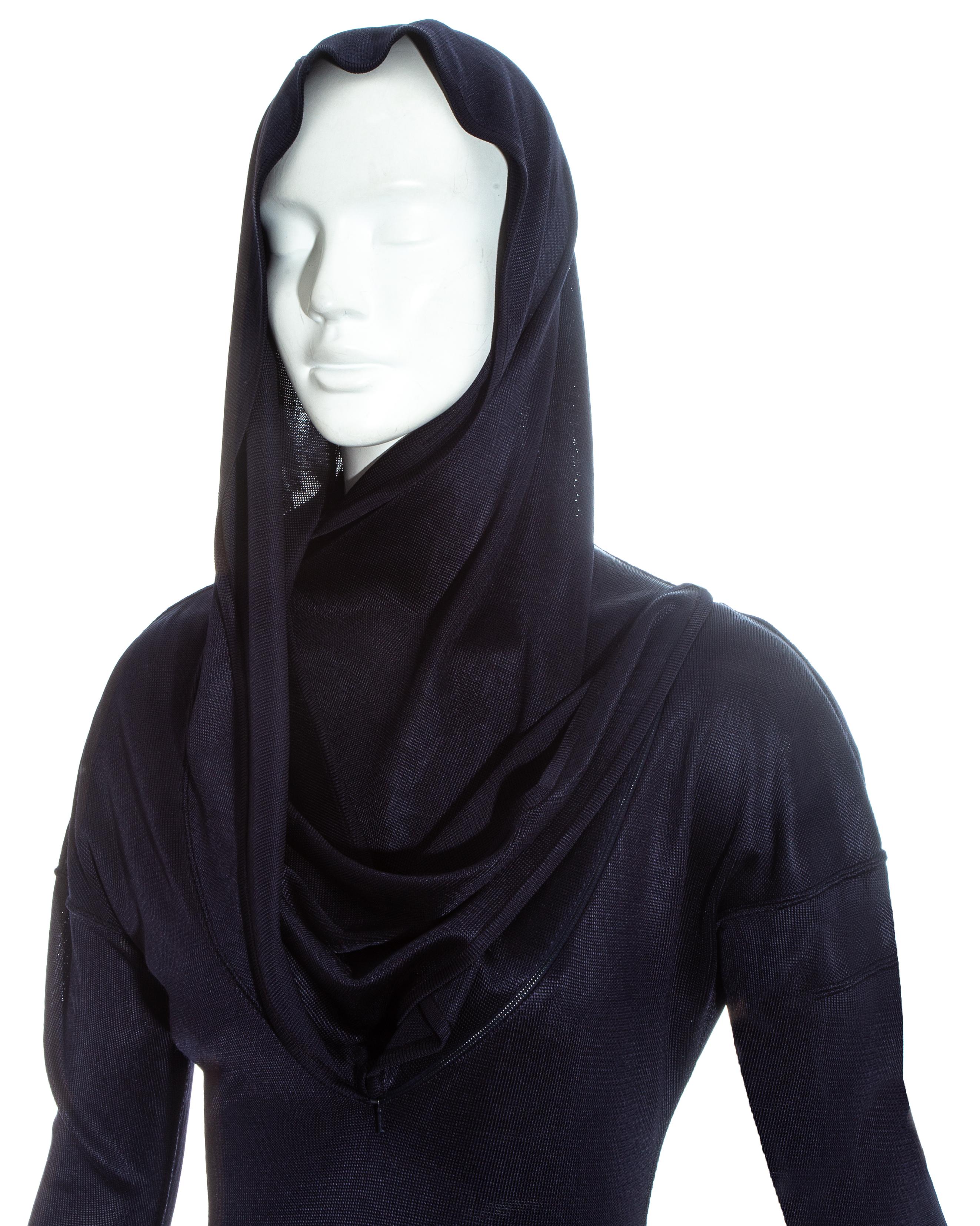 Azzedine Alaia navy acetate bias cut hooded evening dress, fw 1986 In Excellent Condition In London, GB