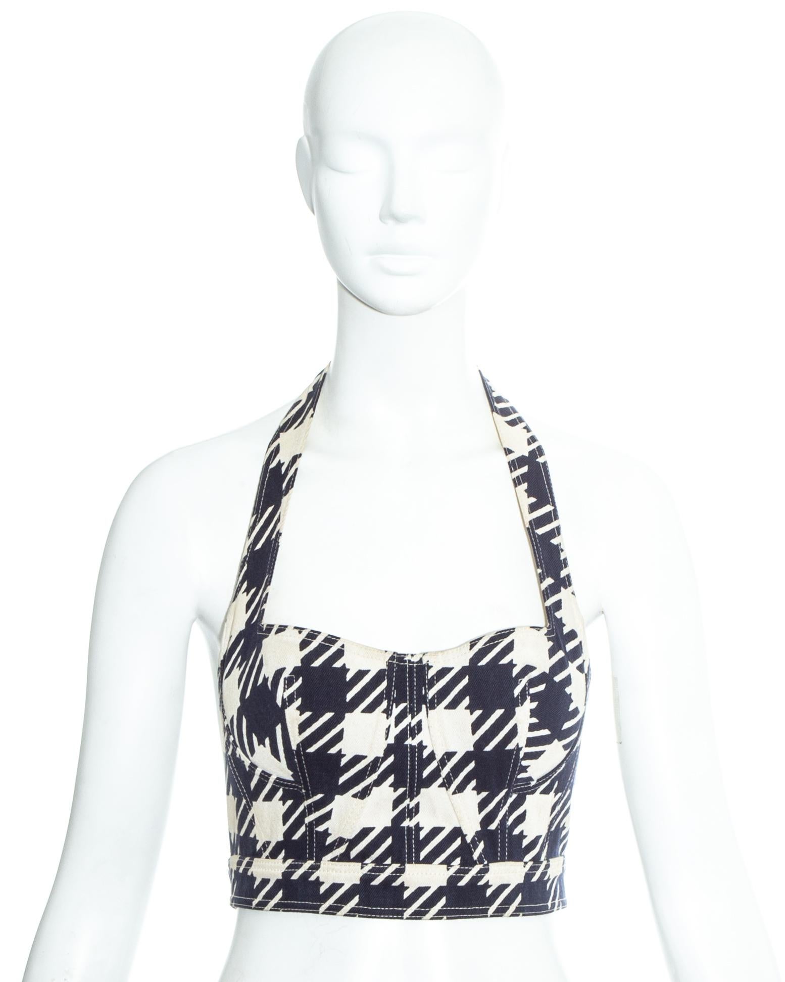 Azzedine Alaia navy blue houndstooth 'Tati' corset with built in bra.

Spring-Summer 1991
