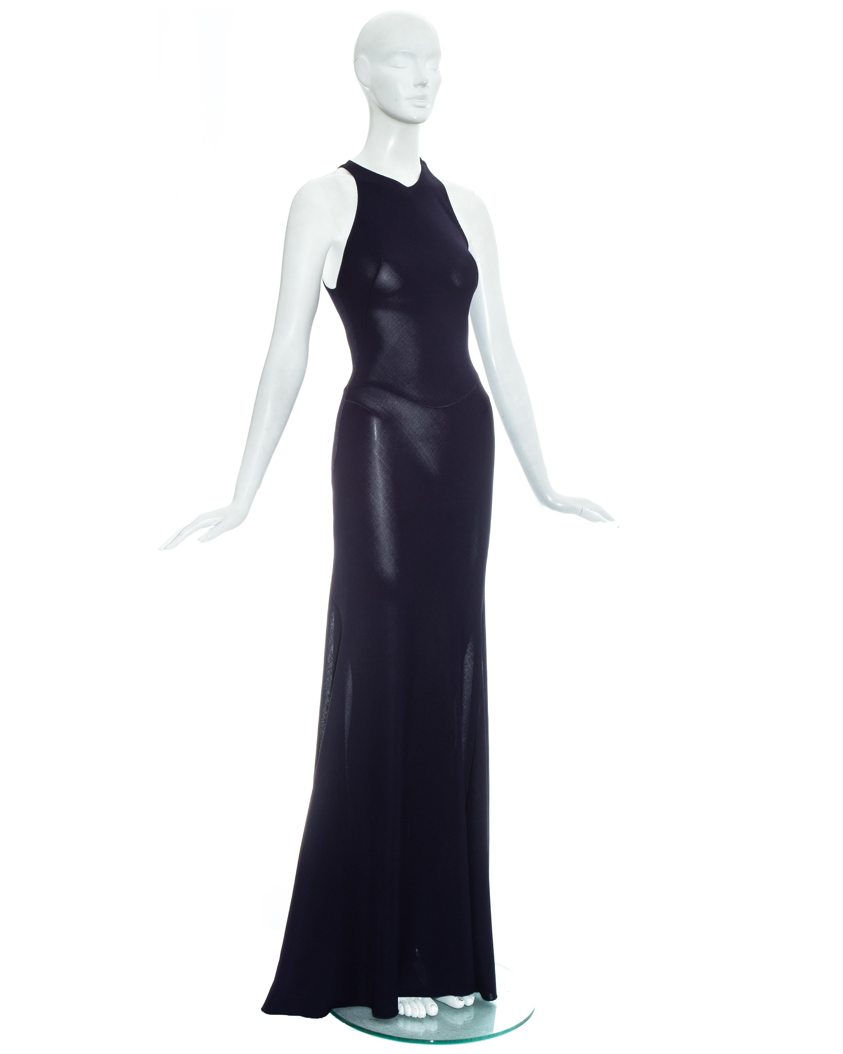 Azzedine Alaia navy blue knitted figure hugging maxi dress, fw 2001  In Excellent Condition In London, GB