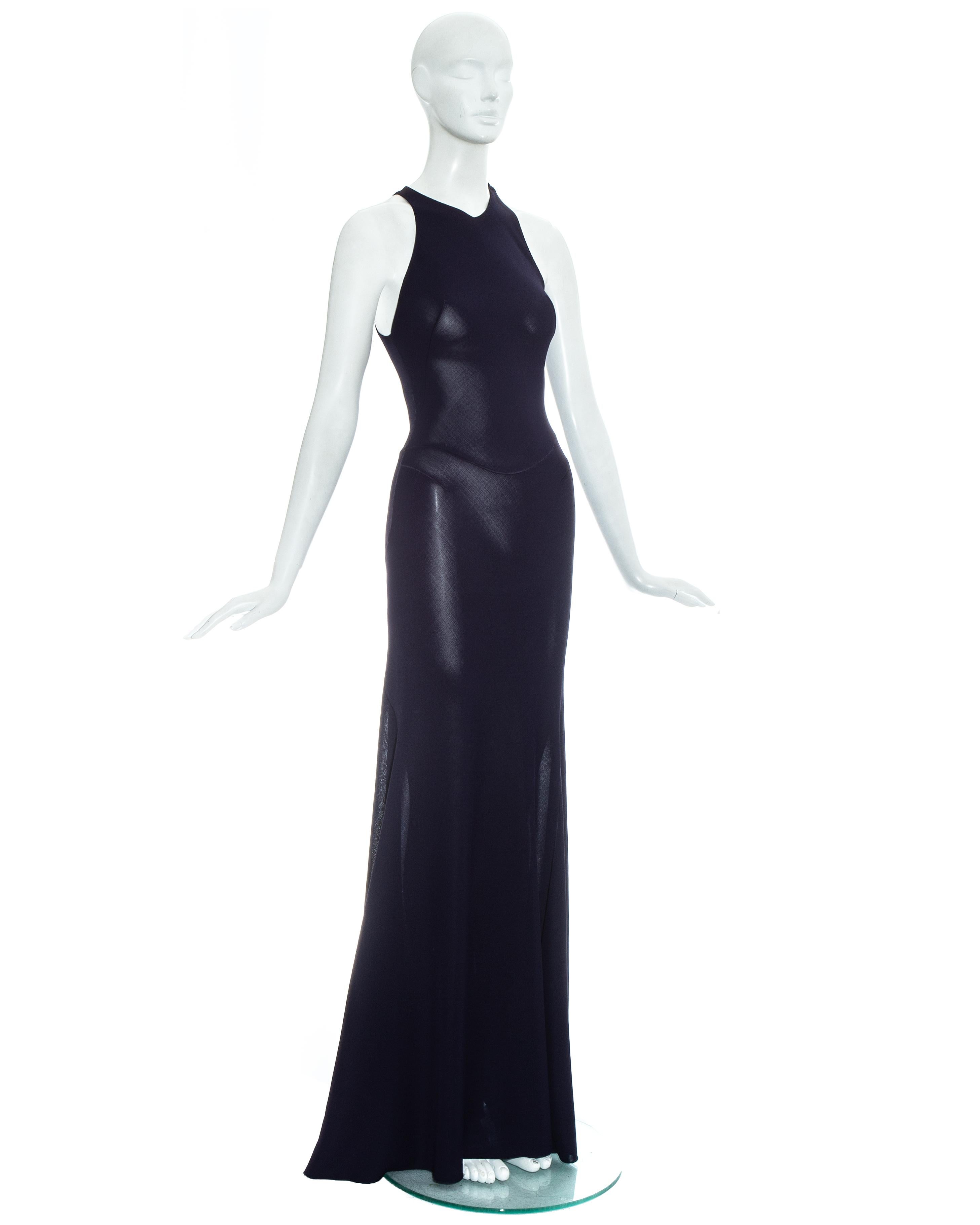 Black Azzedine Alaia navy blue knitted figure hugging maxi dress, fw 2001  For Sale