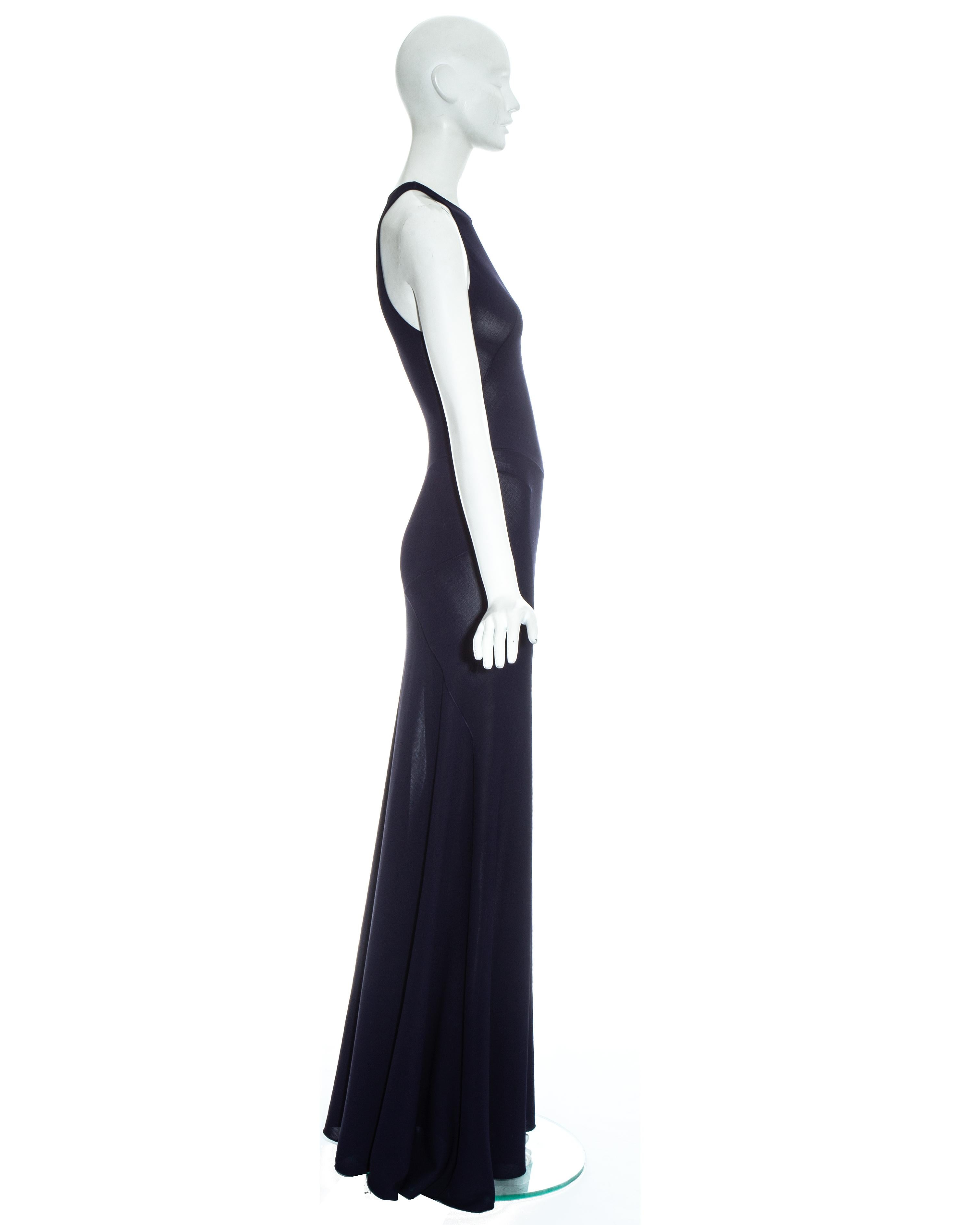 Women's Azzedine Alaia navy blue knitted figure hugging maxi dress, fw 2001  For Sale