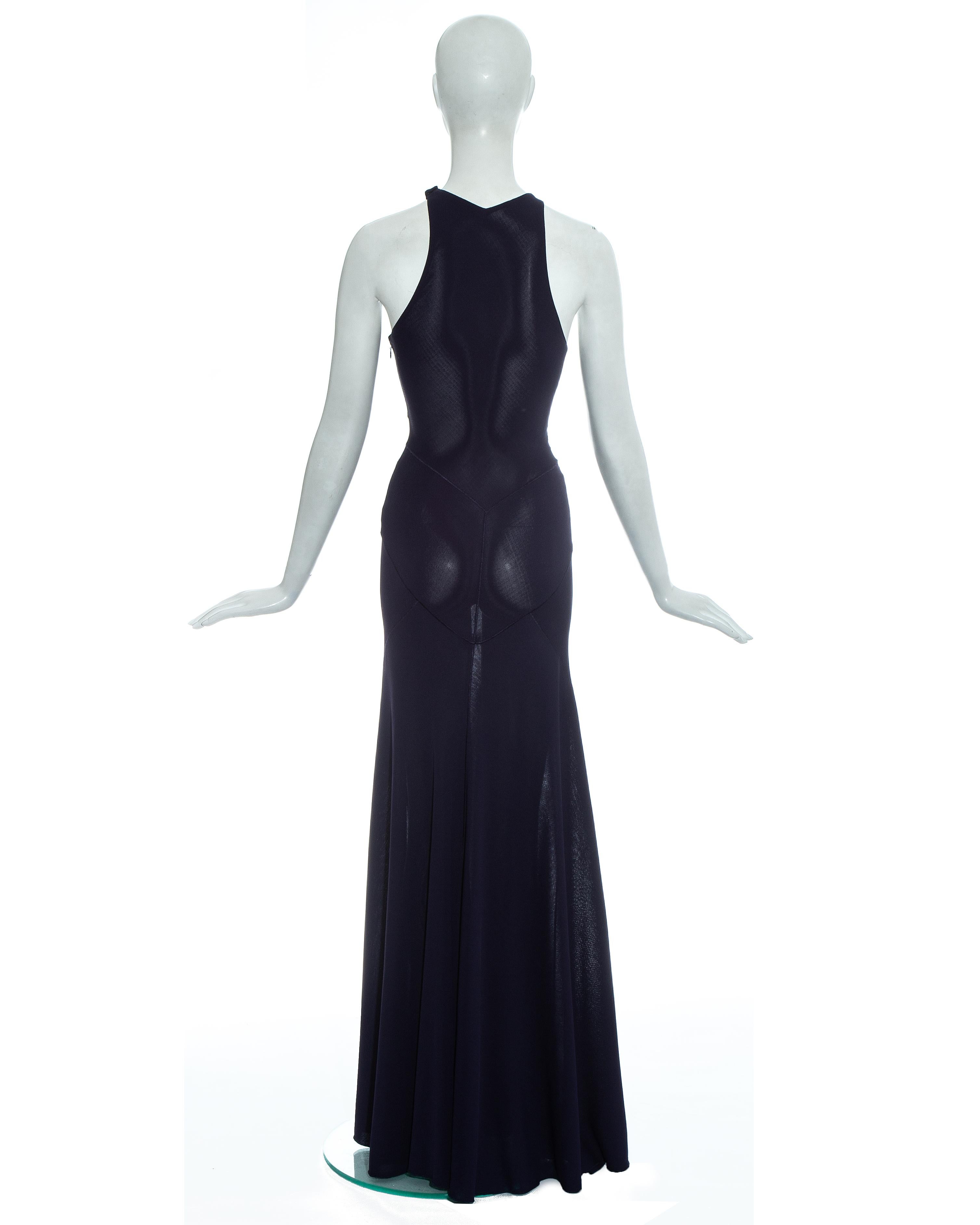 Azzedine Alaia navy blue knitted figure hugging maxi dress, fw 2001  2
