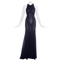 Azzedine Alaia navy blue knitted figure hugging maxi dress, fw 2001