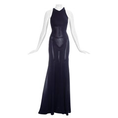 Azzedine Alaia navy blue knitted figure hugging maxi dress, fw 2001 