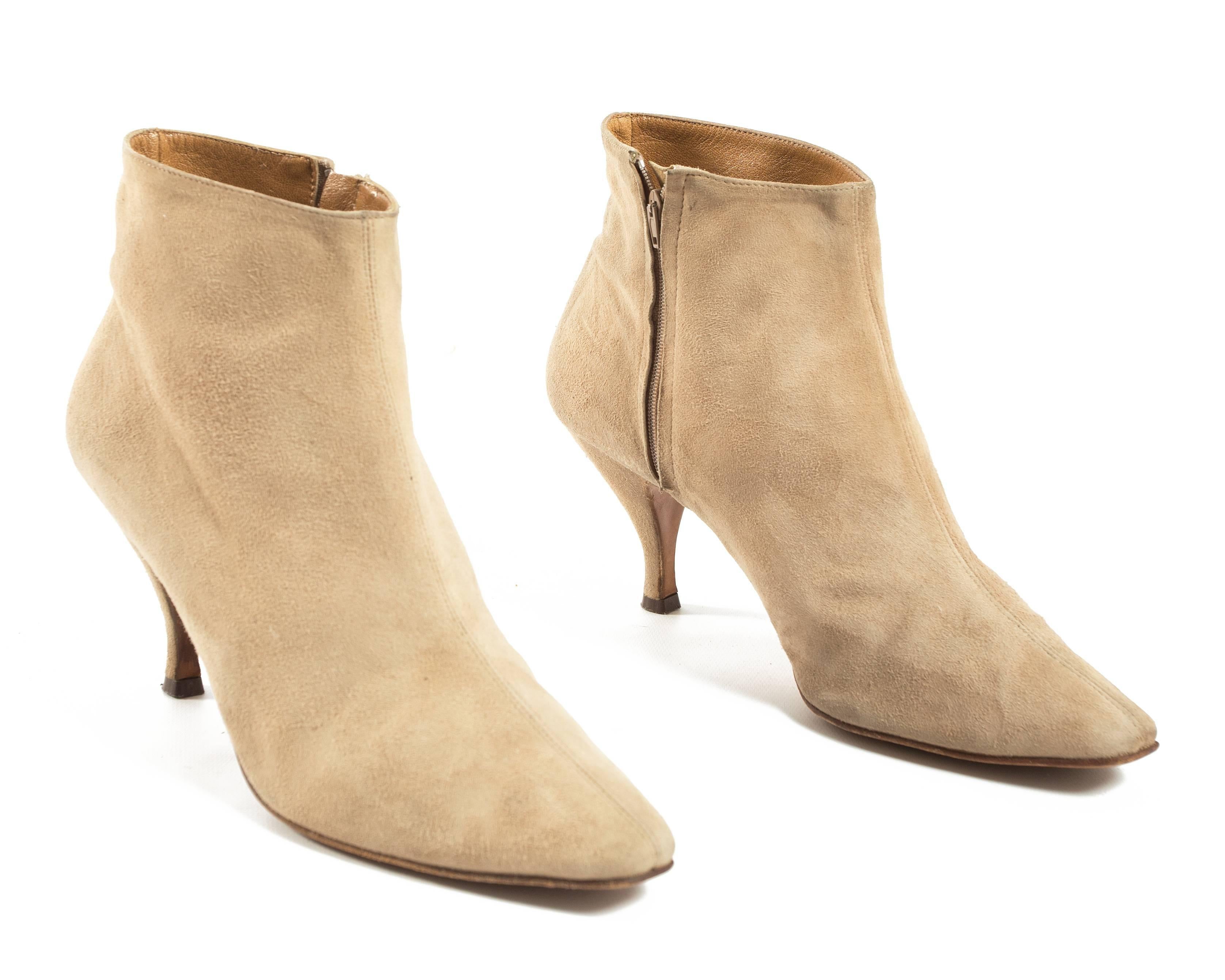 Beige Azzedine Alaia nude suede boots, A/W 1989 For Sale