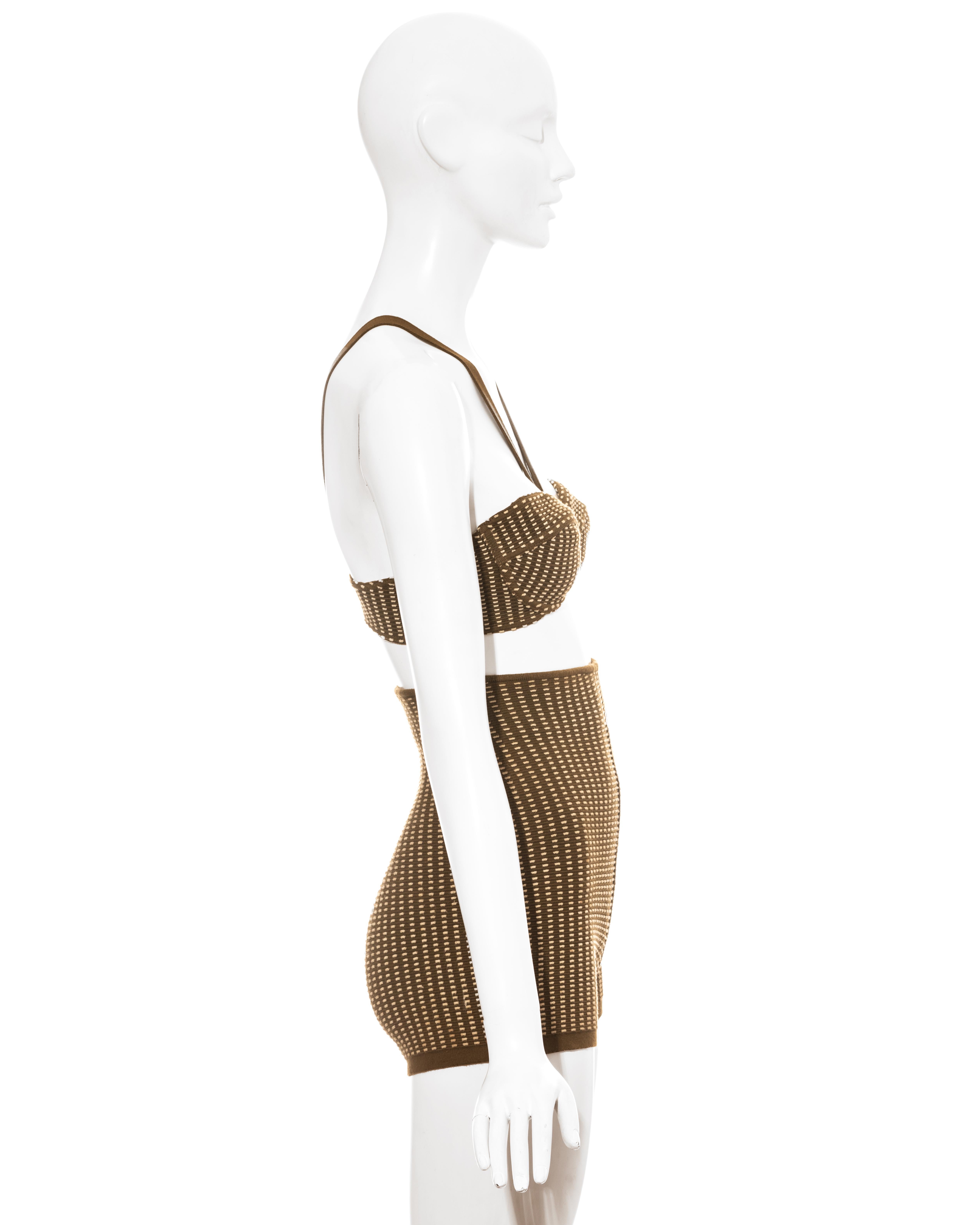Azzedine Alaia olive cotton spandex bra and mini shorts ensemble, ss 1990 In Good Condition In London, GB