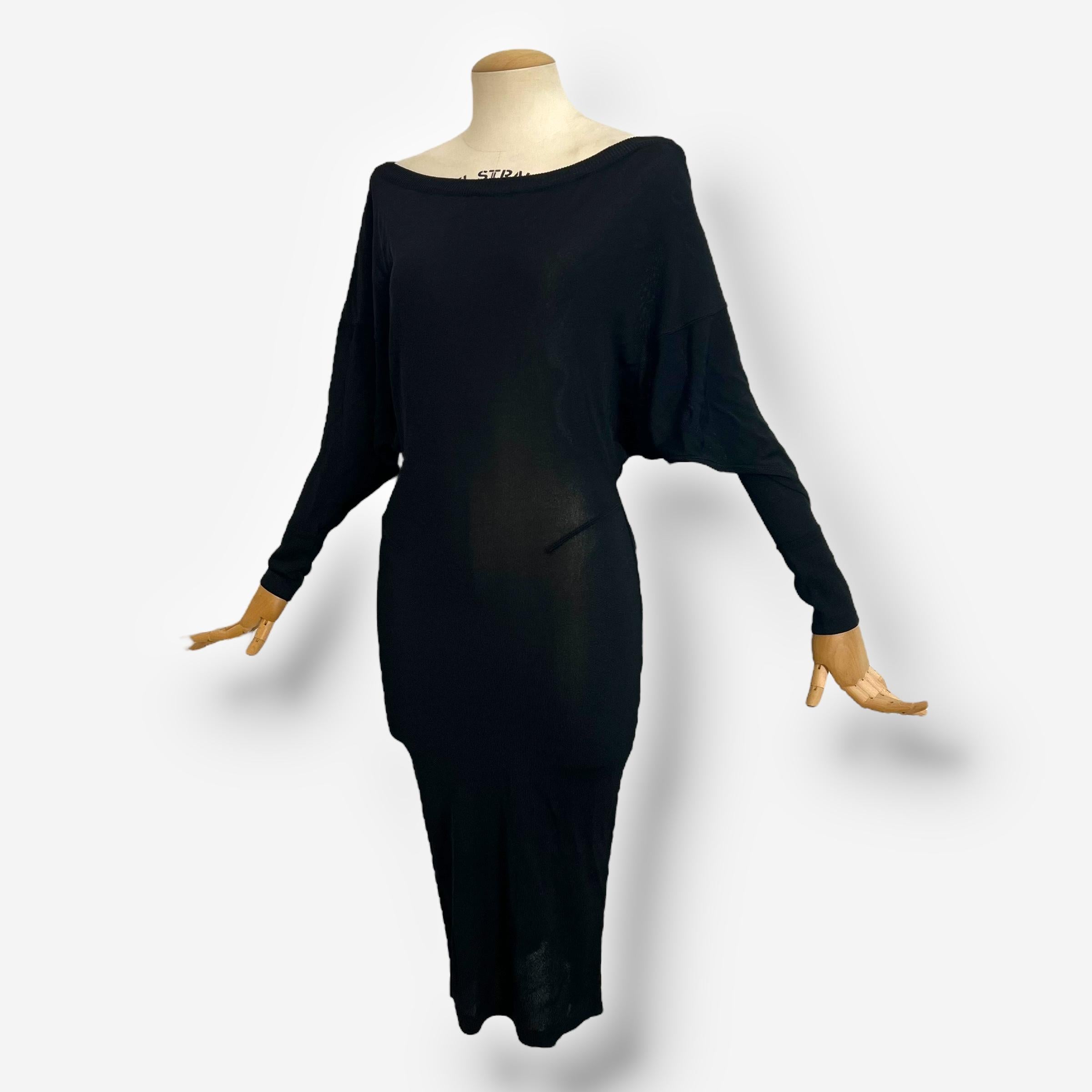 Azzedine Alaïa, vestido midi de punto negro con espalda abierta, años 90 en Bueno estado para la venta en CAPELLE AAN DEN IJSSEL, ZH