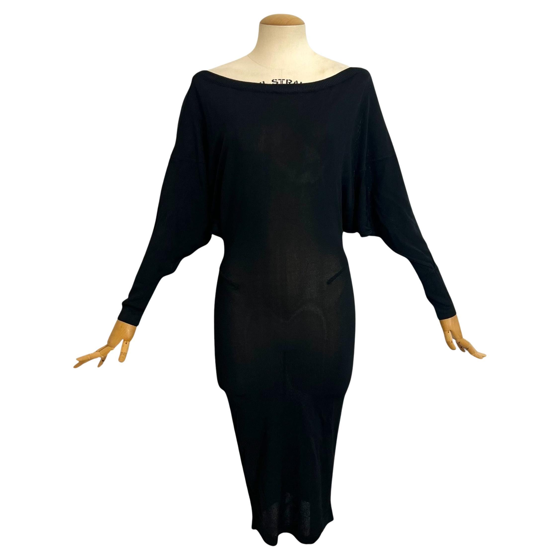 Azzedine Alaïa, vestido midi de punto negro con espalda abierta, años 90 en venta