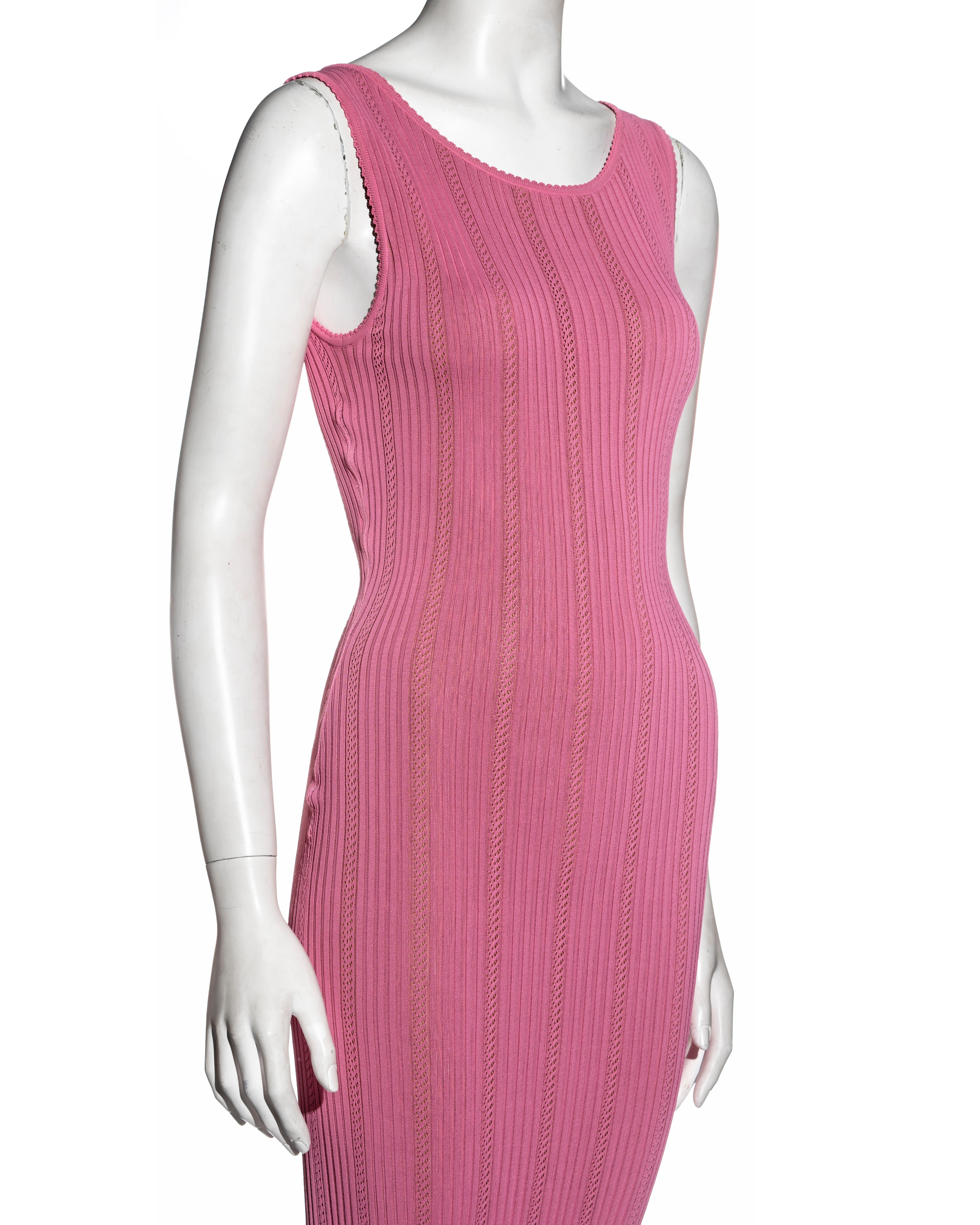 Pink Azzedine Alaia pink open-knit floor-length fishtail dress, ss 1996