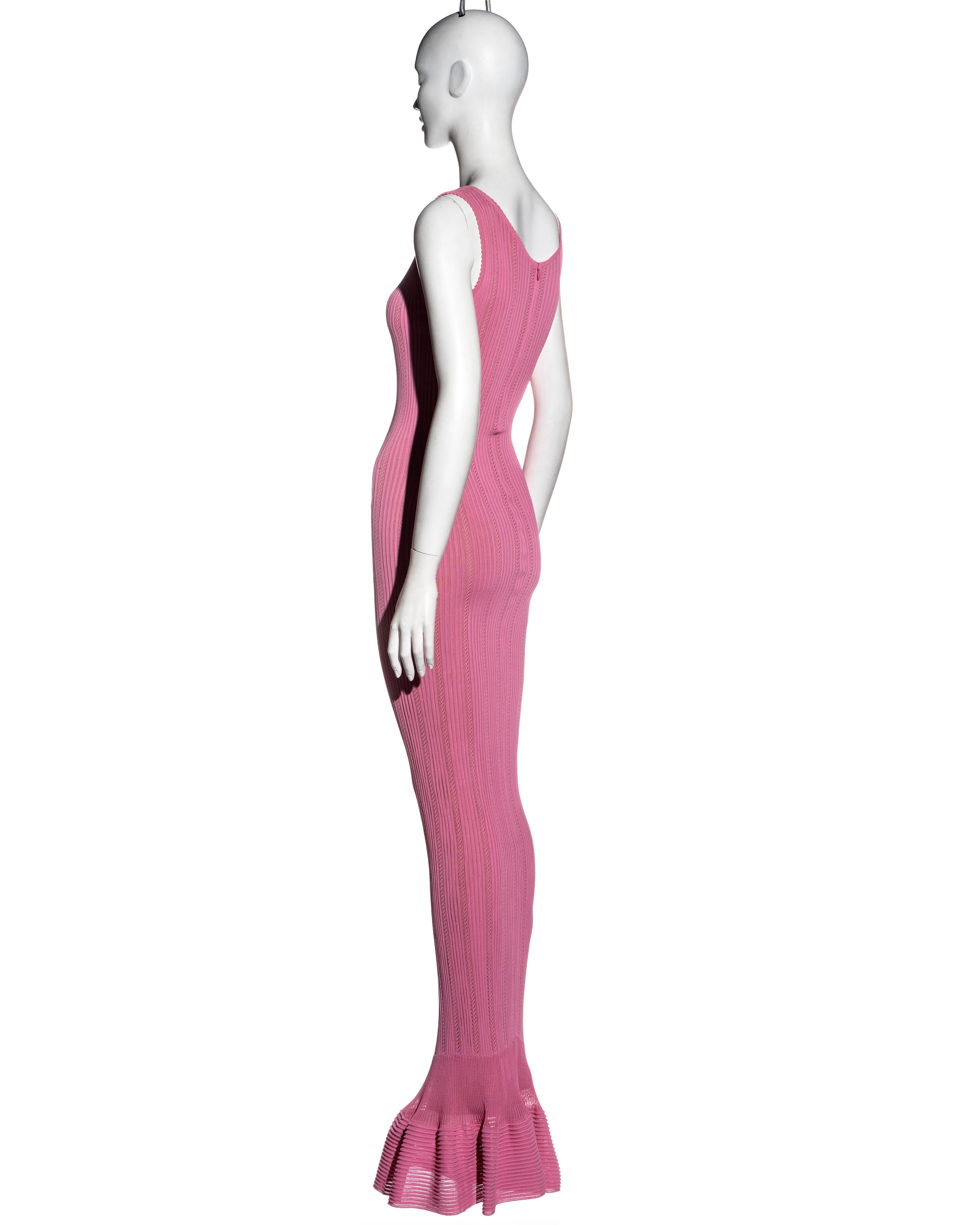 Azzedine Alaia pink open-knit floor-length fishtail dress, ss 1996 In Excellent Condition In London, GB