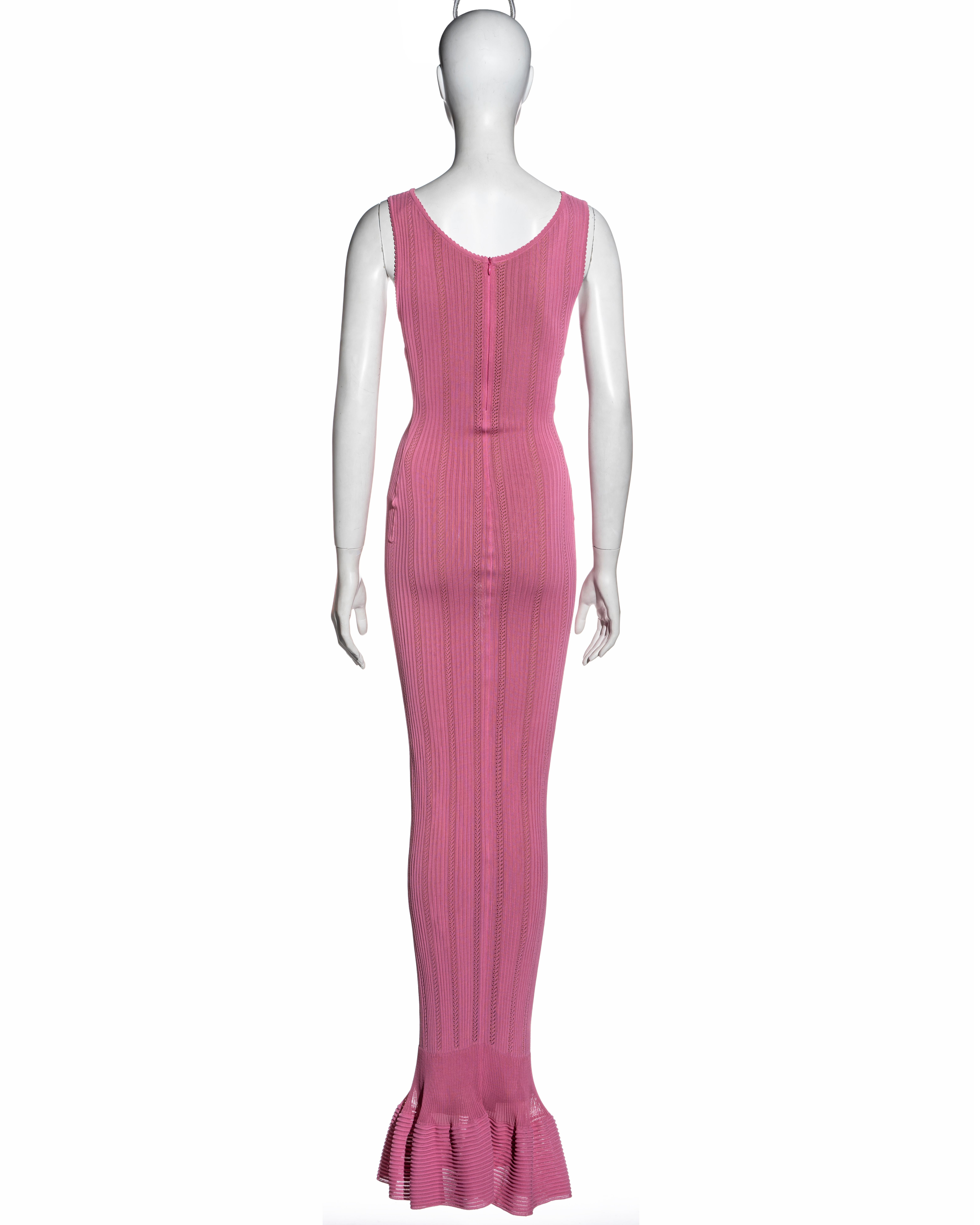 Women's Azzedine Alaia pink open-knit floor-length fishtail dress, ss 1996