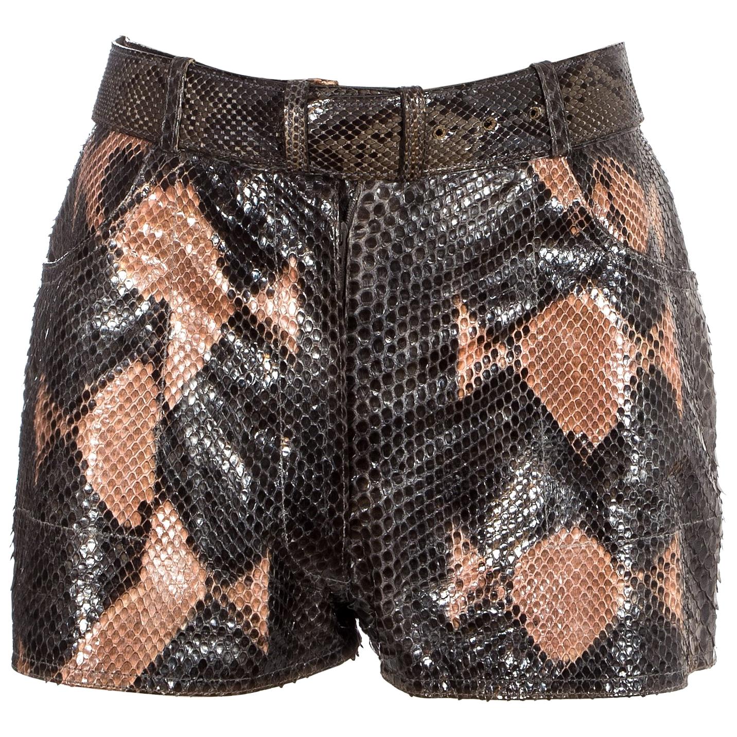 Azzedine Alaia pink snakeskin high waisted shorts with matching belt, ss 1991