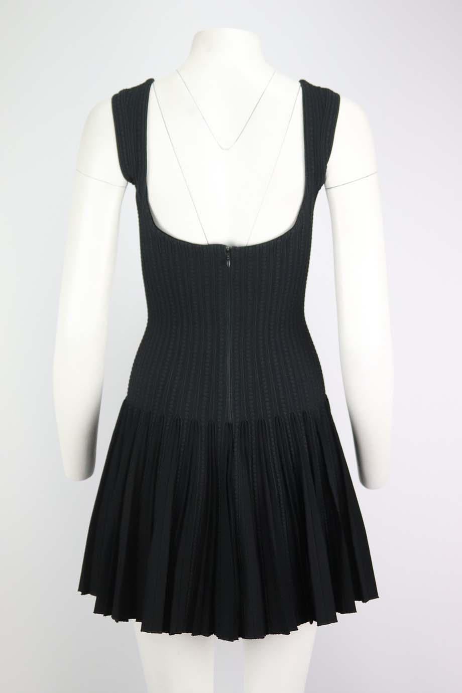 Black Azzedine Alaïa Pleated Stretch Knit Mini Dress FR 36 UK 8