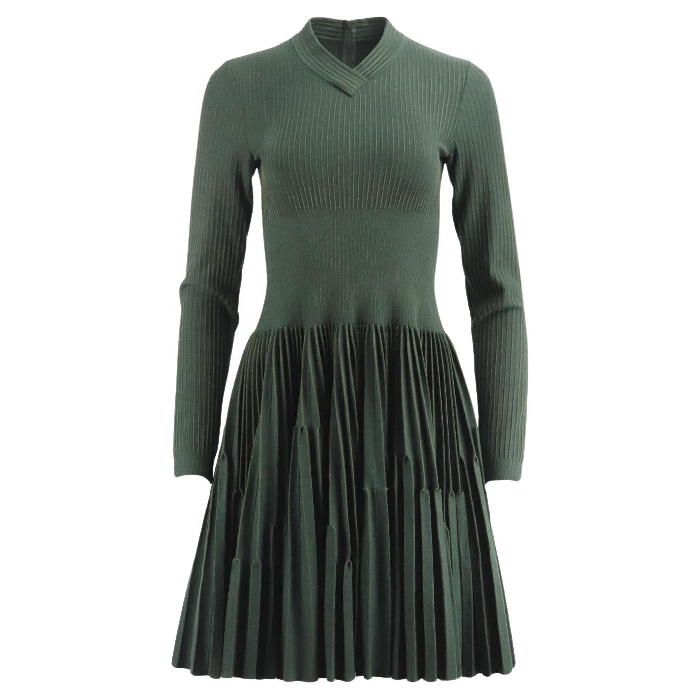 Azzedine Alaïa Pleated Wool Blend Jacquard Mini Dress Fr 42 Uk 14