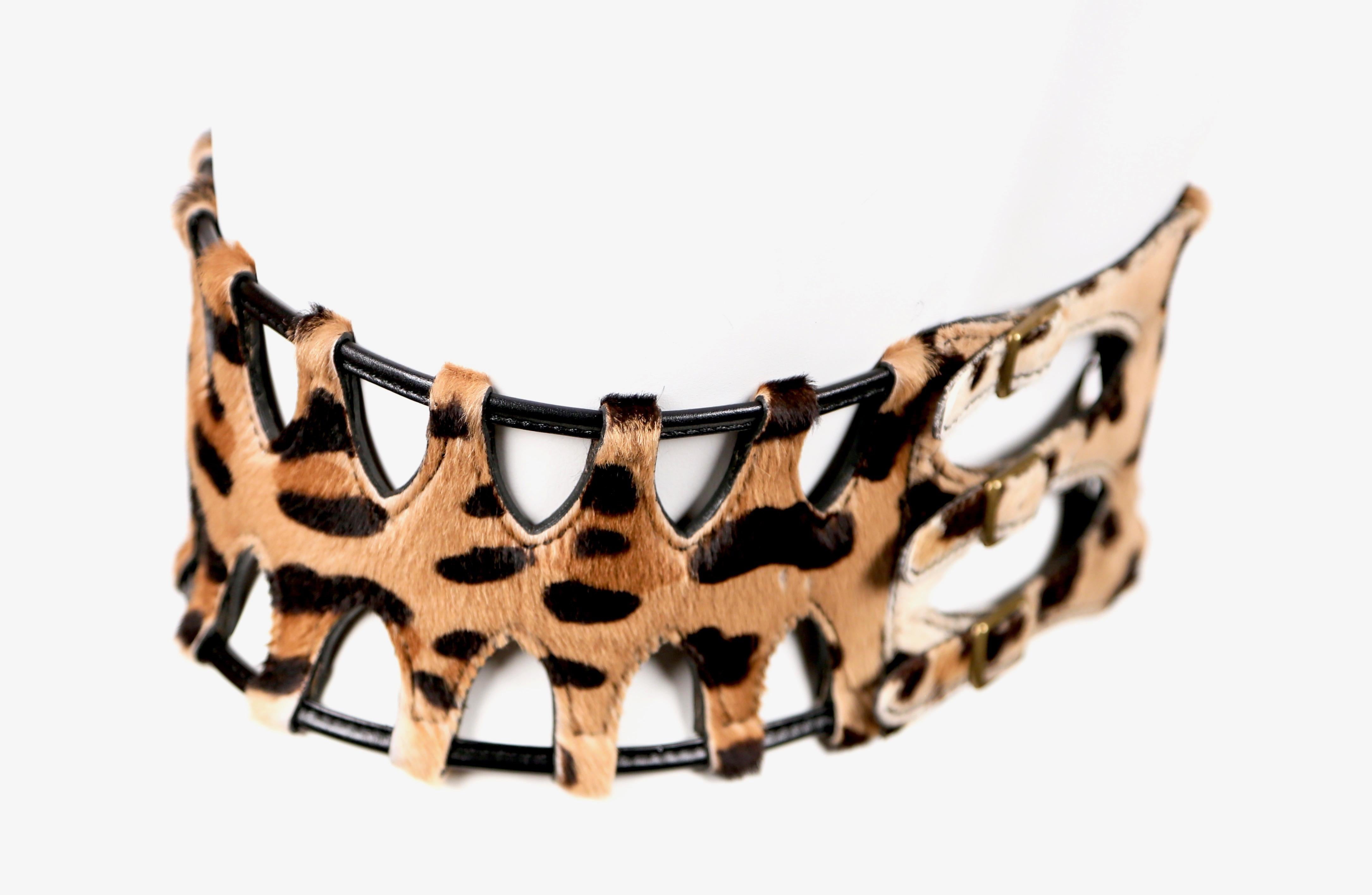AZZEDINE ALAIA pony skin leopard runway belt with black leather trim, 1991 In Good Condition In San Fransisco, CA