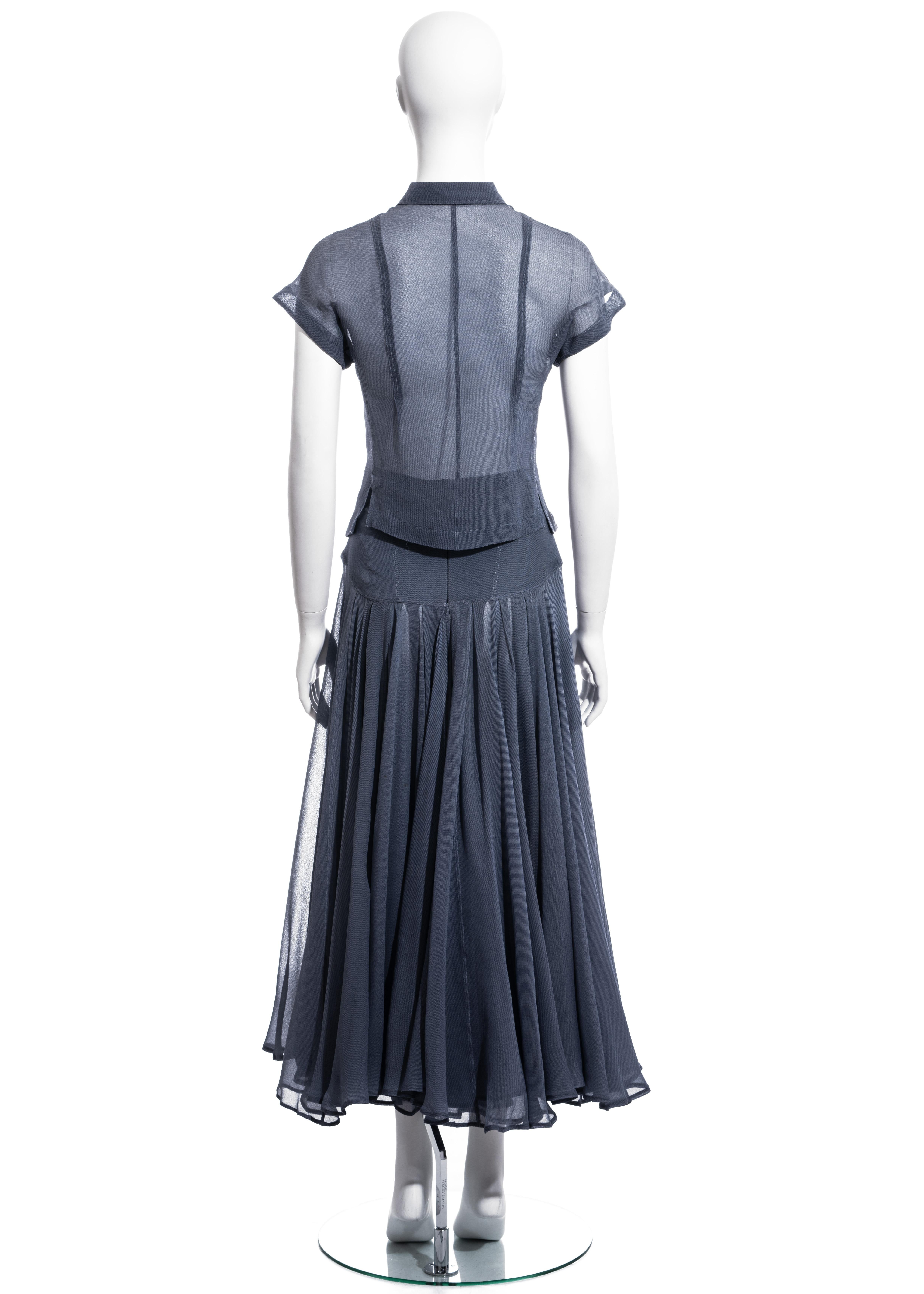 Women's Azzedine Alaia powder blue crepe chiffon blouse and skirt set, ss 1990