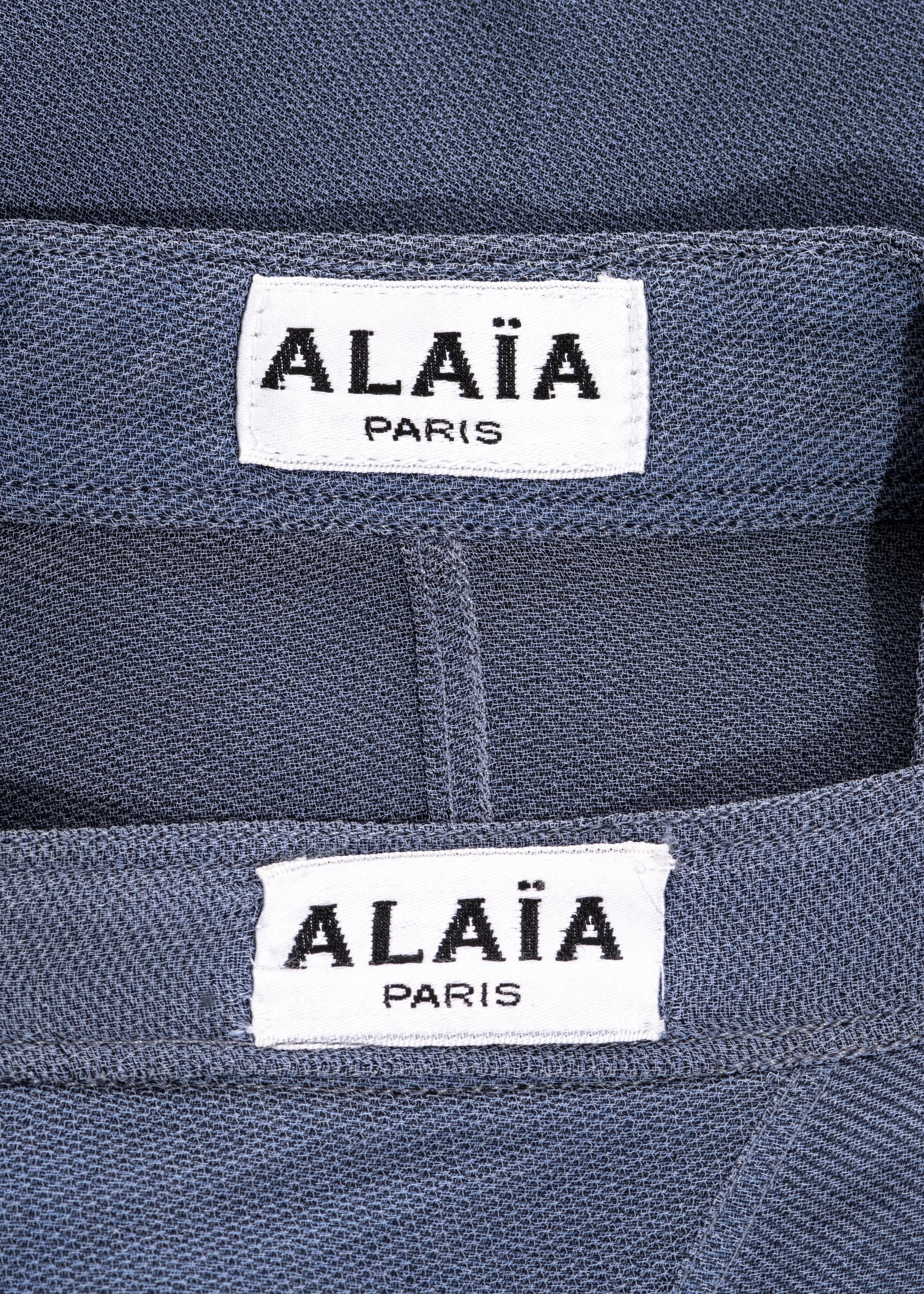 Azzedine Alaia powder blue crepe chiffon blouse and skirt set, ss 1990 2