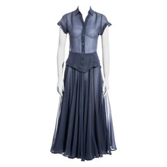 Vintage Azzedine Alaia powder blue crepe chiffon blouse and skirt set, ss 1990 