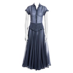 Azzedine Alaia Puderblaues Set aus Chiffonbluse und Rock aus Crêpe:: ss 1990