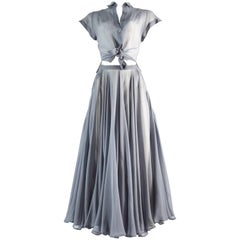 Azzedine Alaia powder blue organza circle skirt and blouse ensemble, ss 1990