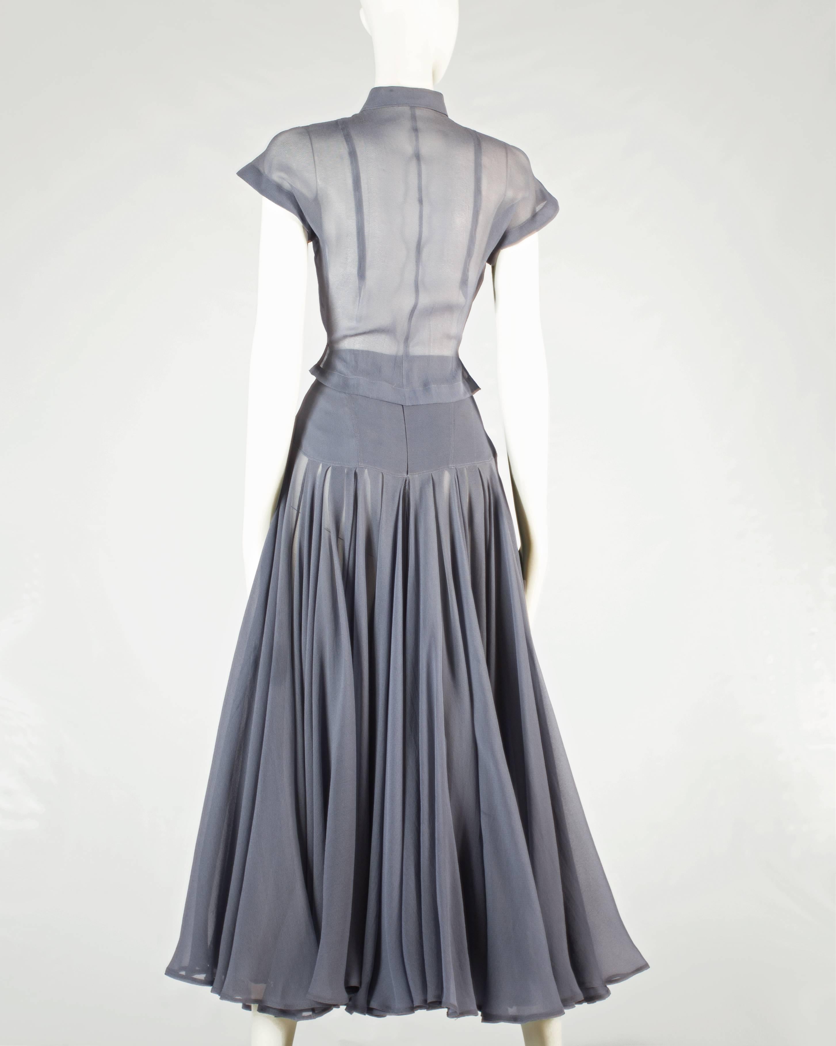 Gray Azzedine Alaia powder blue organza circle skirt and blouse ensemble, ss 1990