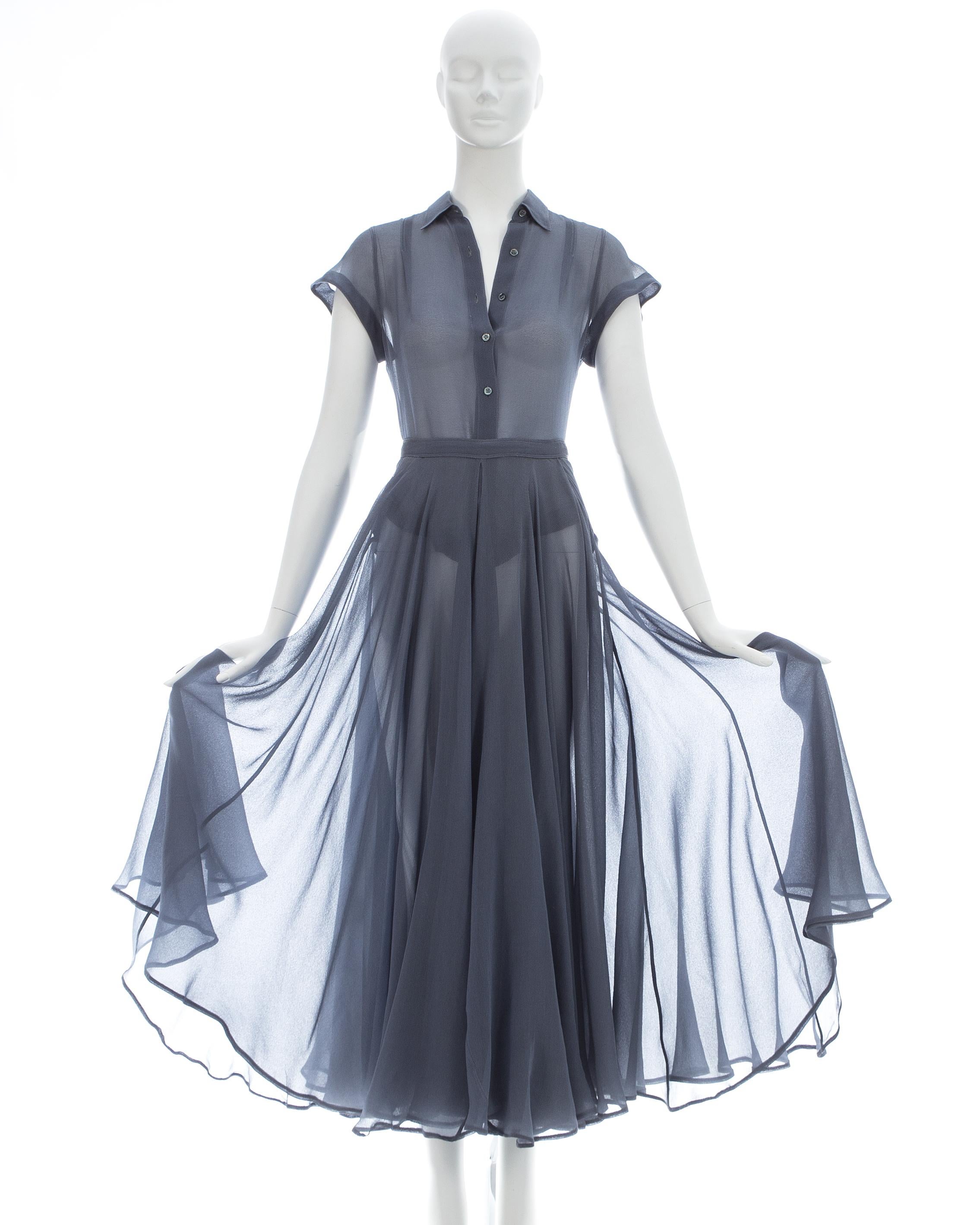 Gray Azzedine Alaia powder blue organza skirt and blouse ensemble, ss 1990