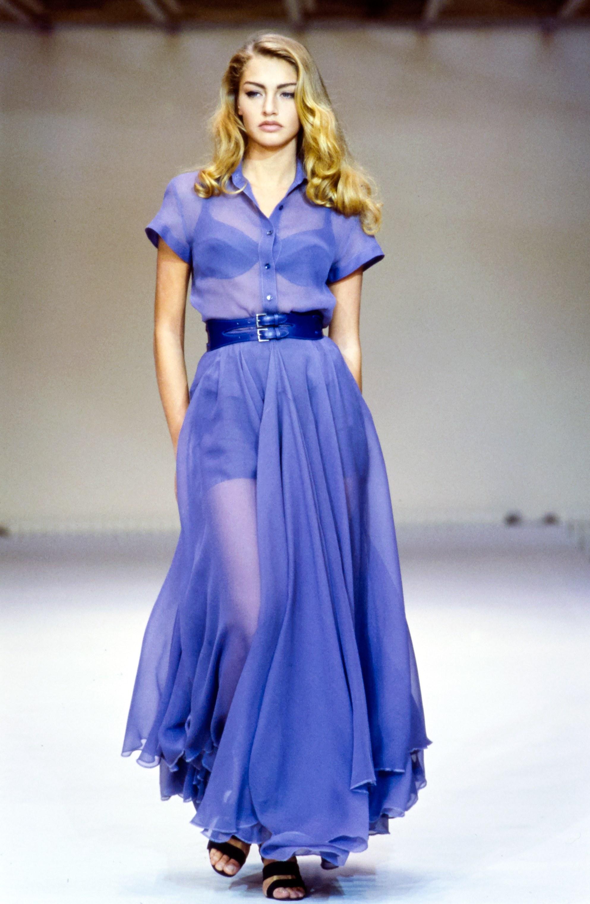 Women's Azzedine Alaia powder blue organza skirt and blouse ensemble, ss 1990