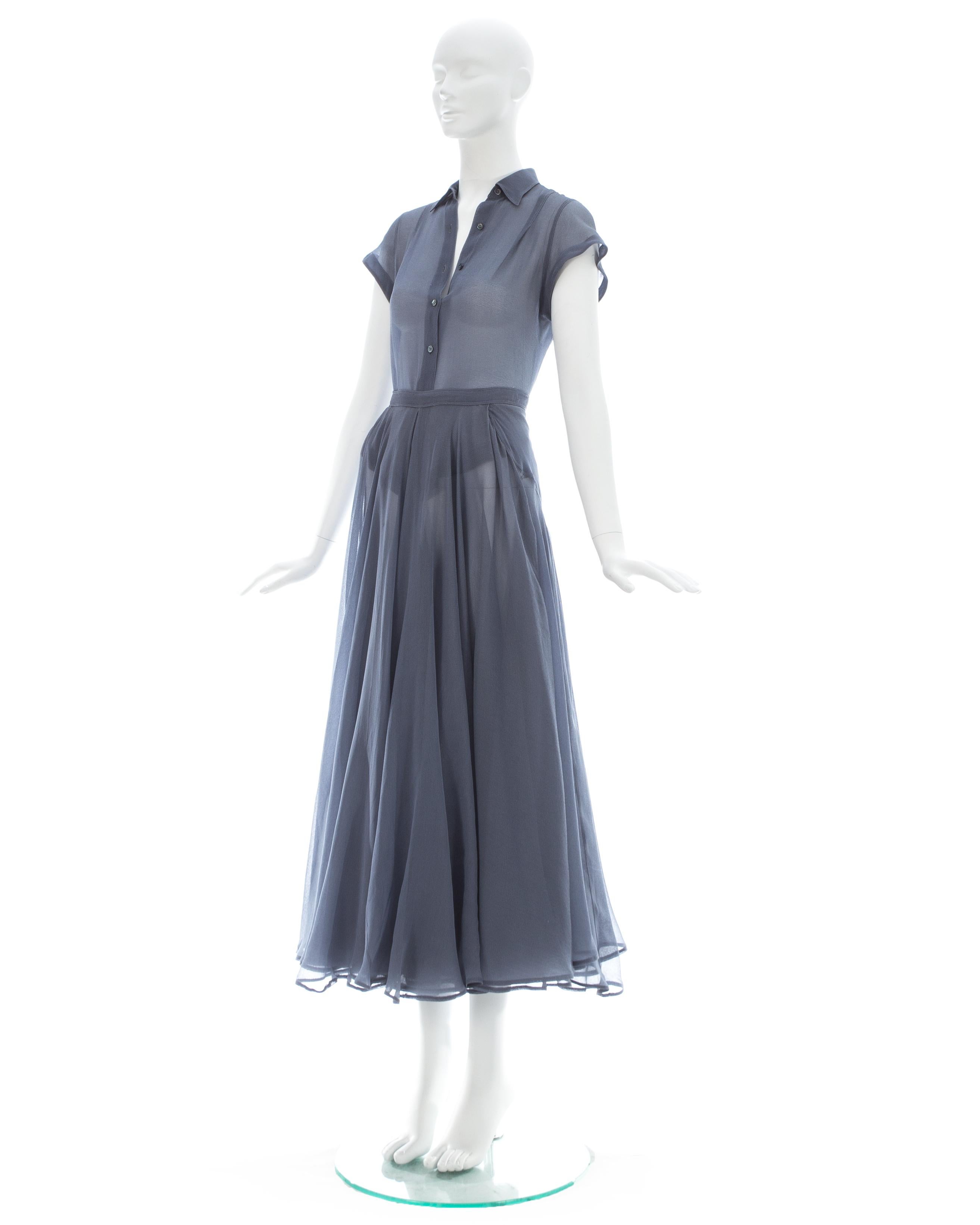 Azzedine Alaia powder blue organza skirt and blouse ensemble, ss 1990 1