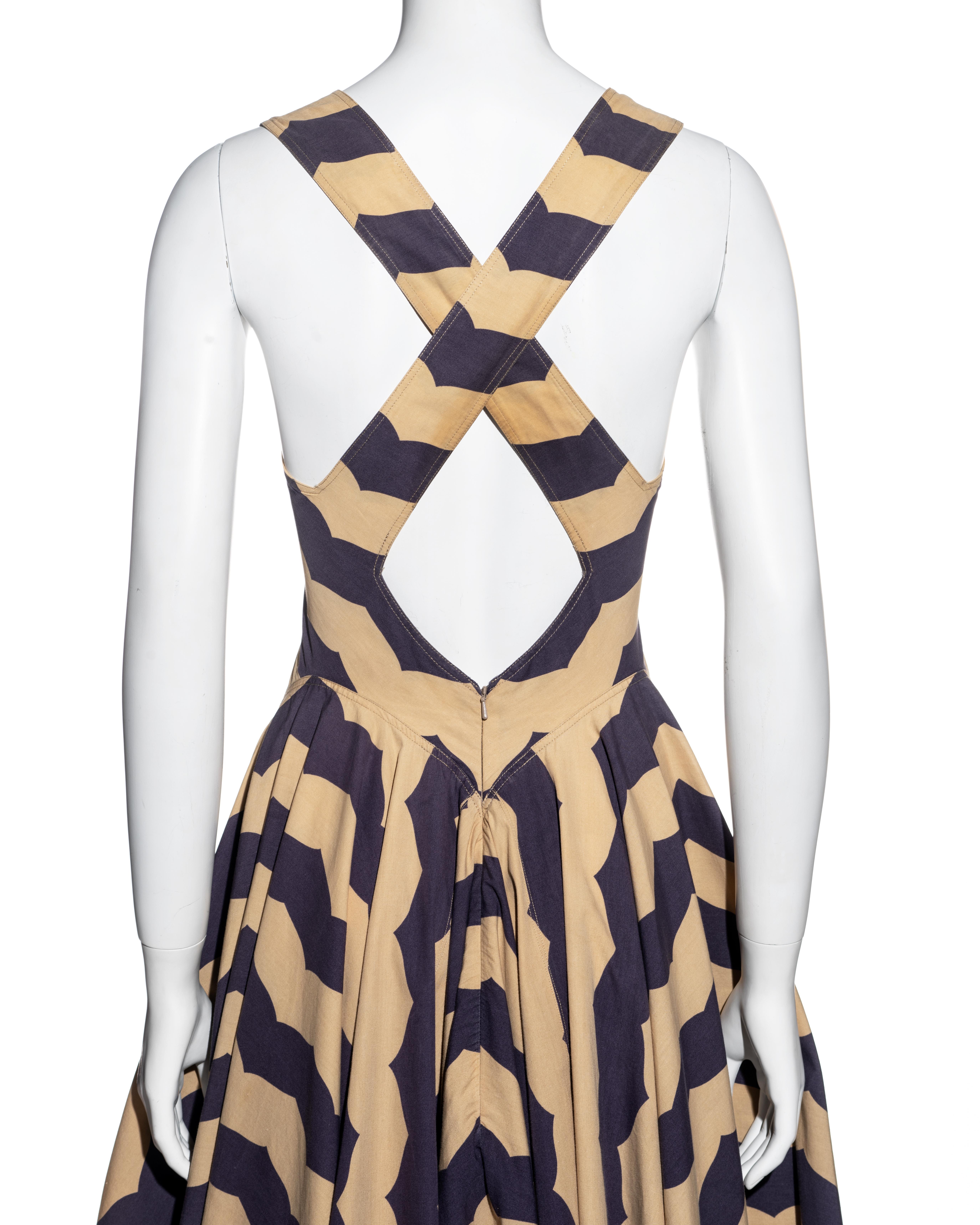 Azzedine Alaia purple and beige striped cotton dress with cut out, ss 1990 For Sale 2