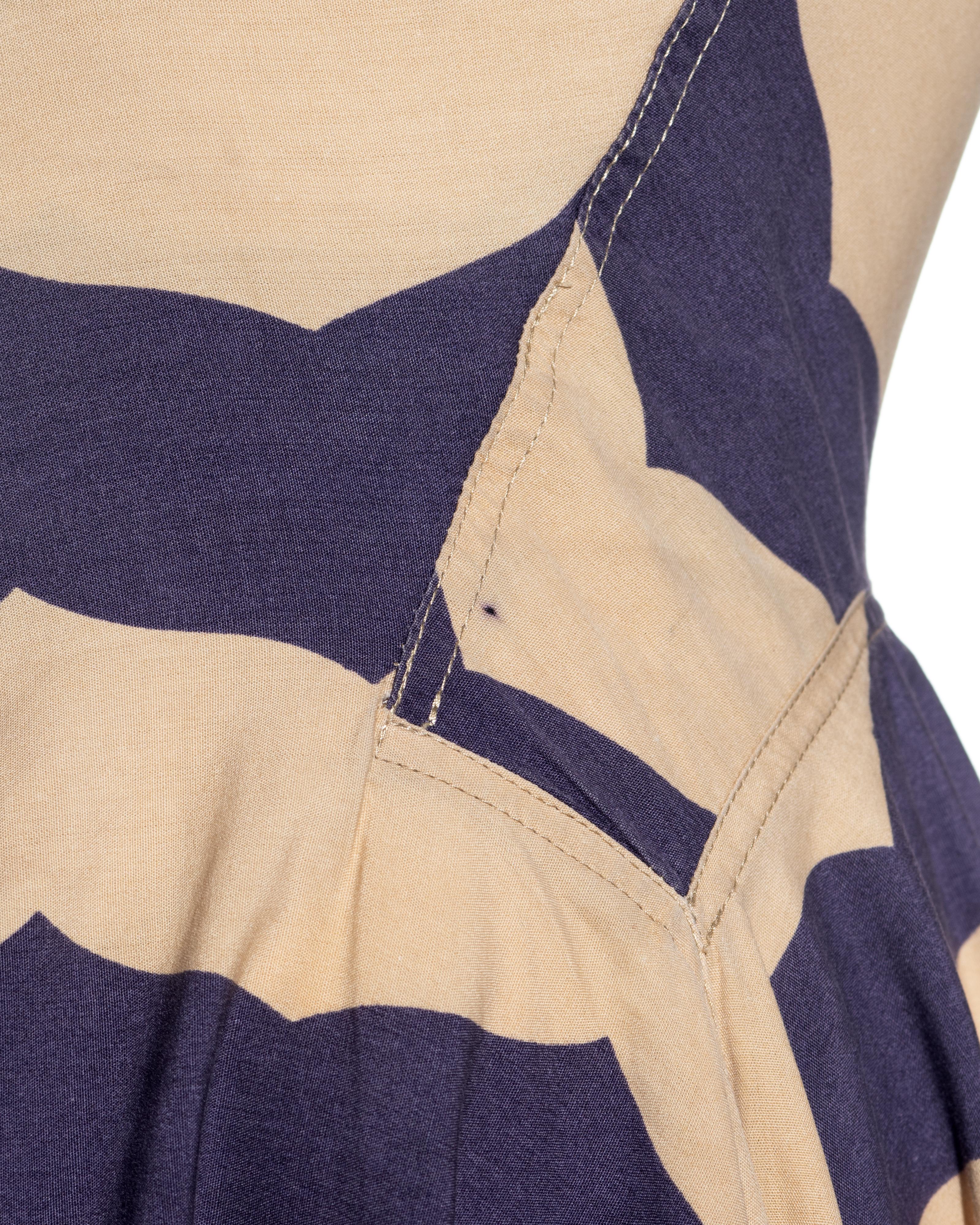 Azzedine Alaia purple and beige striped cotton dress with cut out, ss 1990 For Sale 4