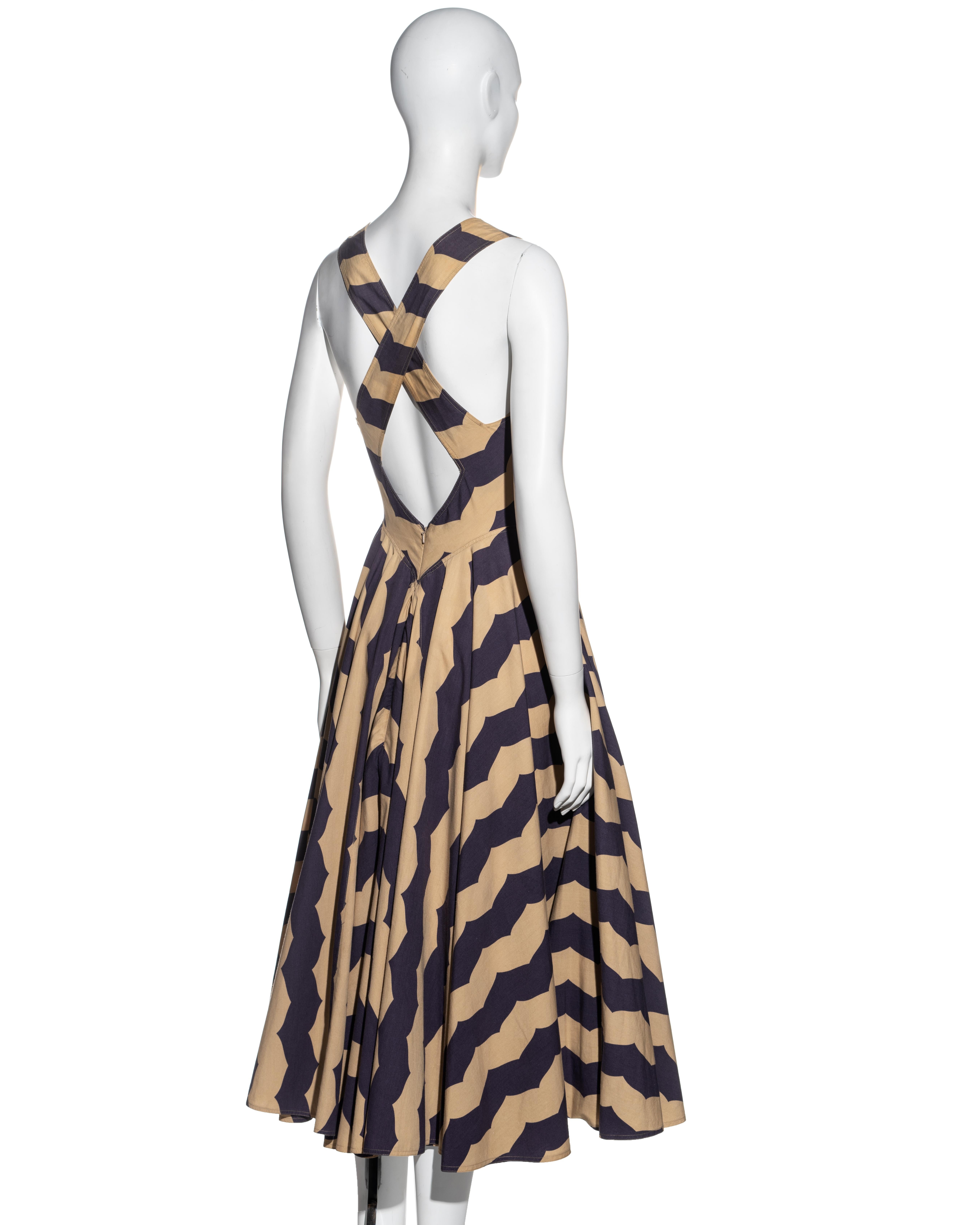 Women's Azzedine Alaia purple and beige striped cotton dress with cut out, ss 1990 For Sale