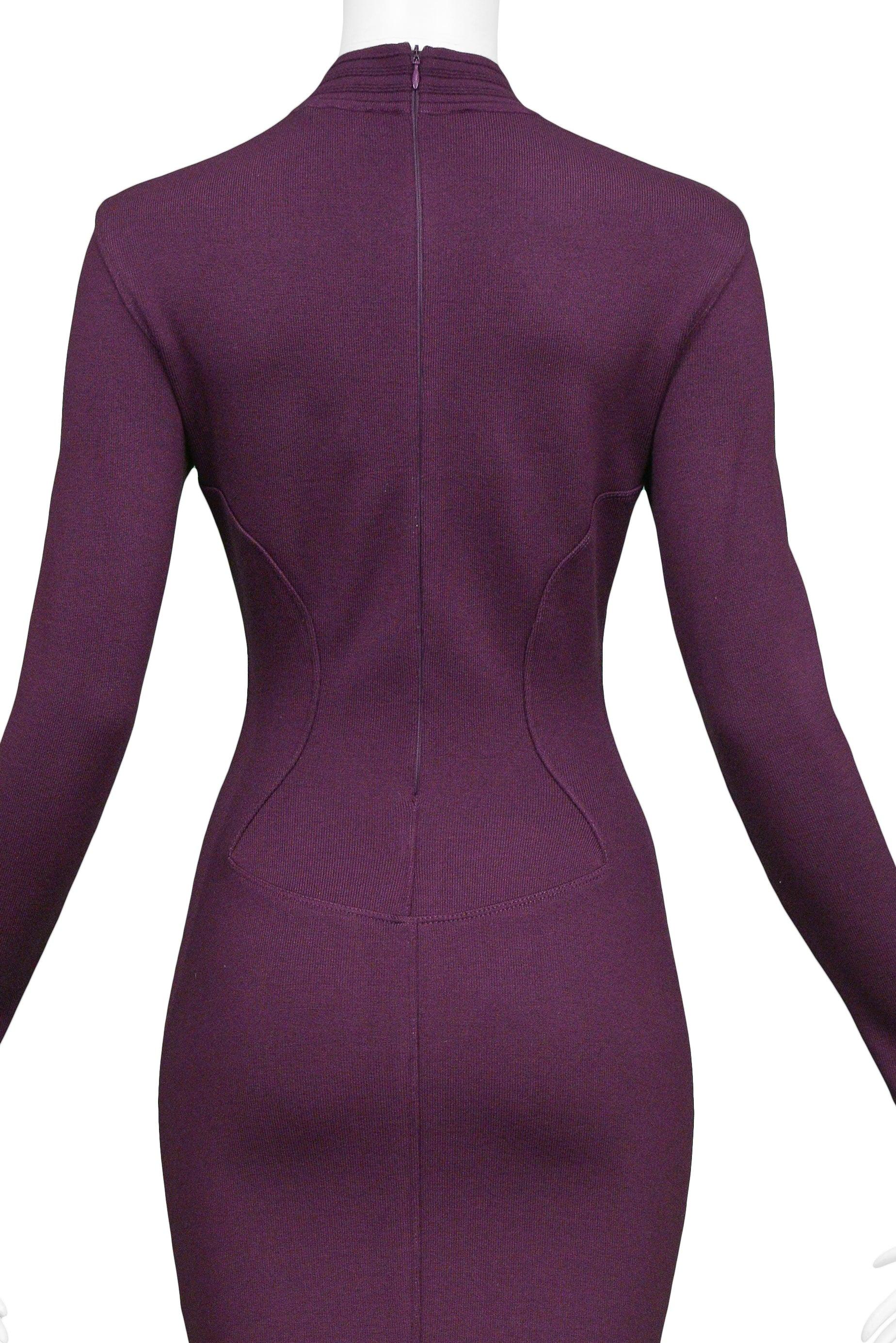 Azzedine Alaia Purple Long Sleeve High V Neck Dress 1991 1