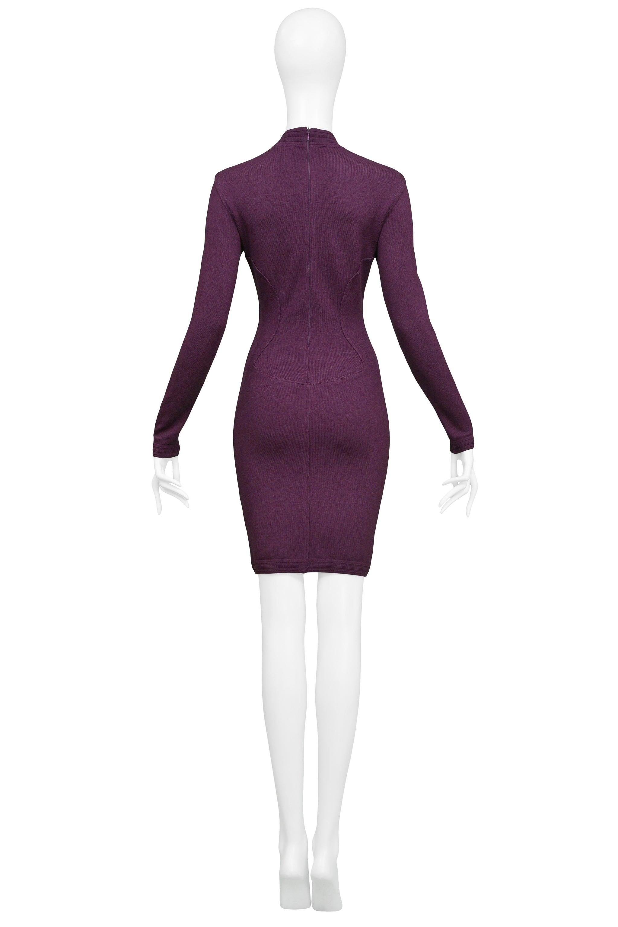 Azzedine Alaia Purple Long Sleeve High V Neck Dress 1991 2