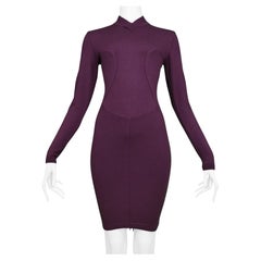 Azzedine Alaia Purple Long Sleeve High V Neck Dress 1991