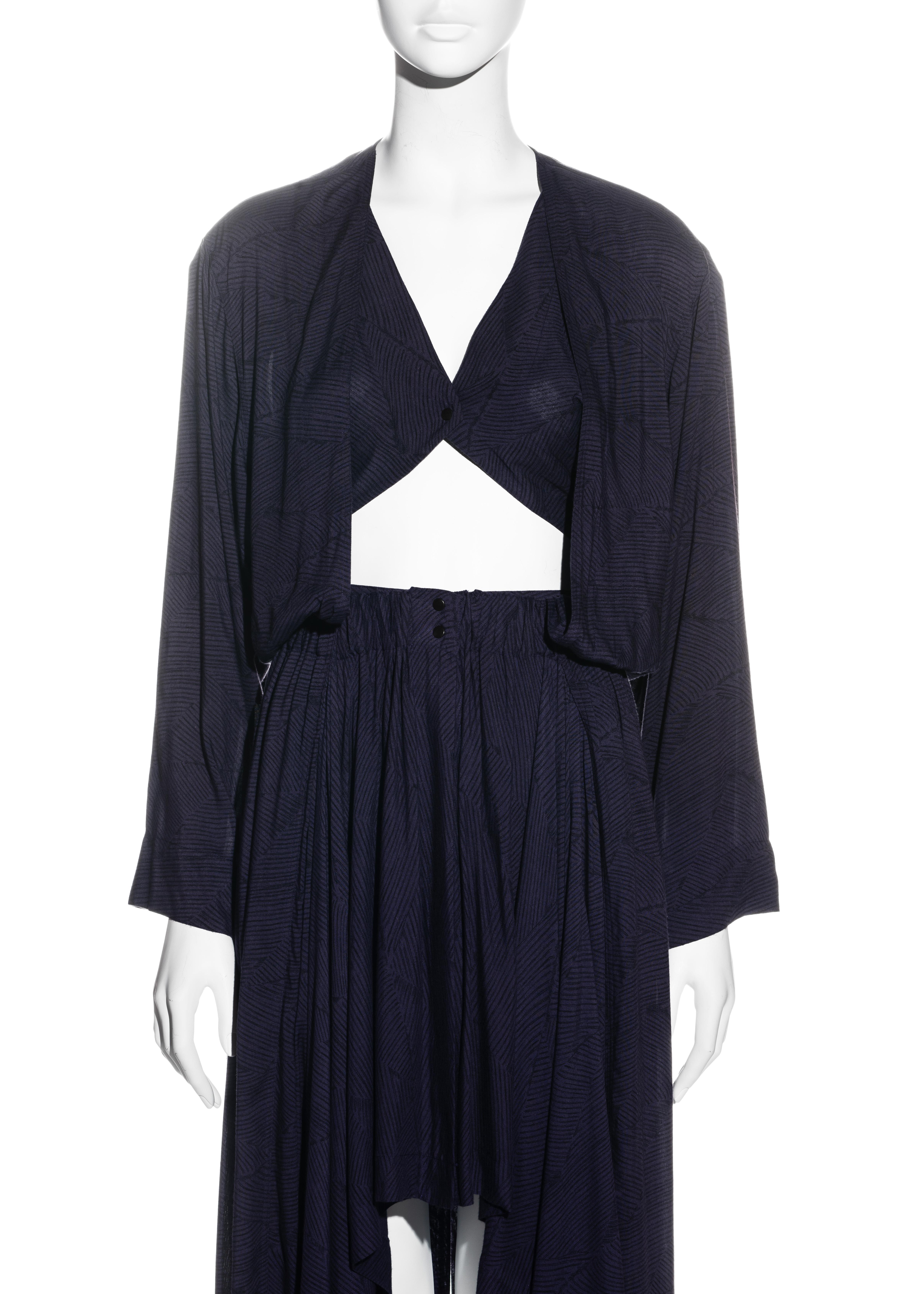 Black Azzedine Alaia purple rayon dress and mini shorts, ss 1986 For Sale