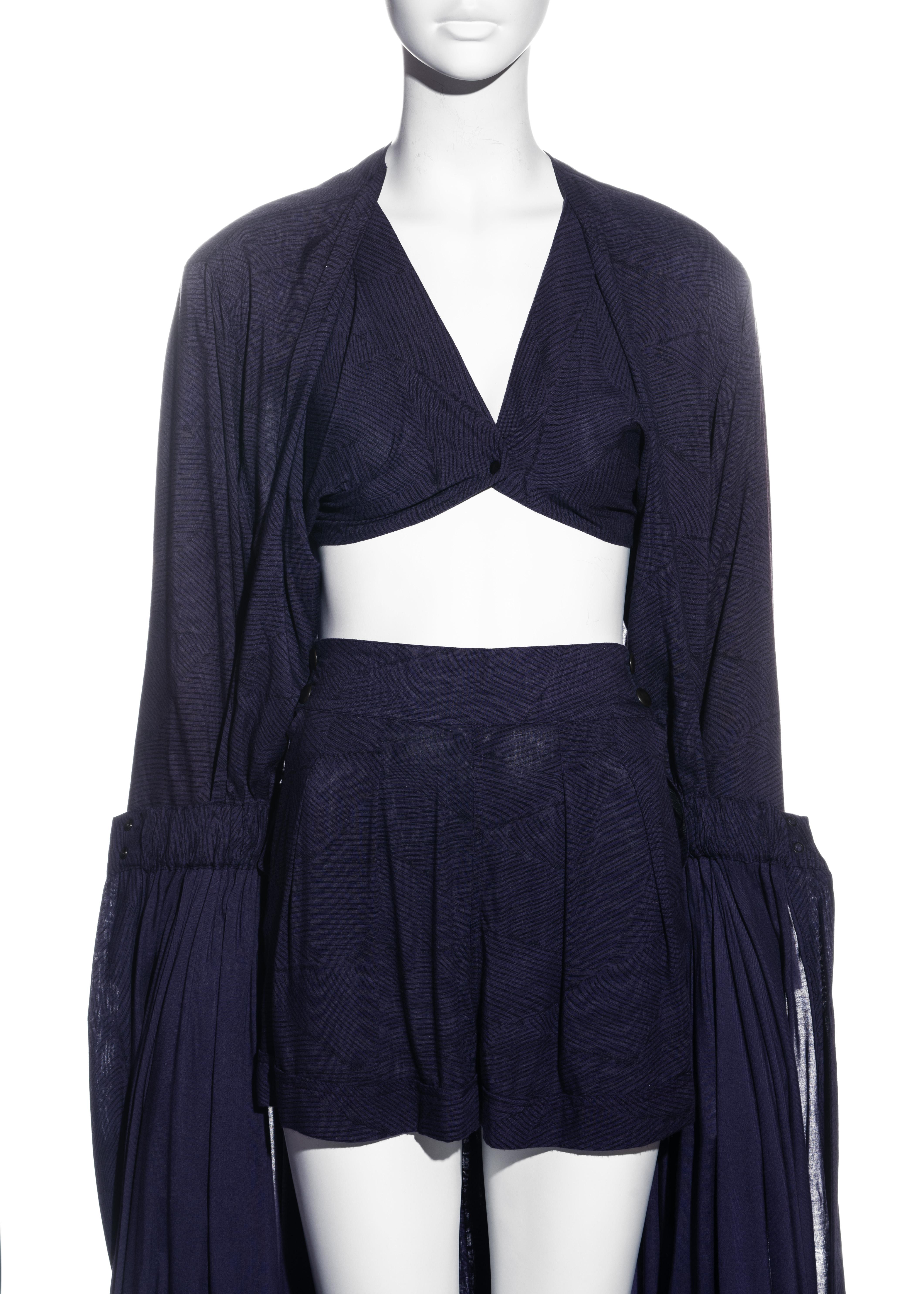 Azzedine Alaia purple rayon dress and mini shorts, ss 1986 In Good Condition For Sale In London, GB