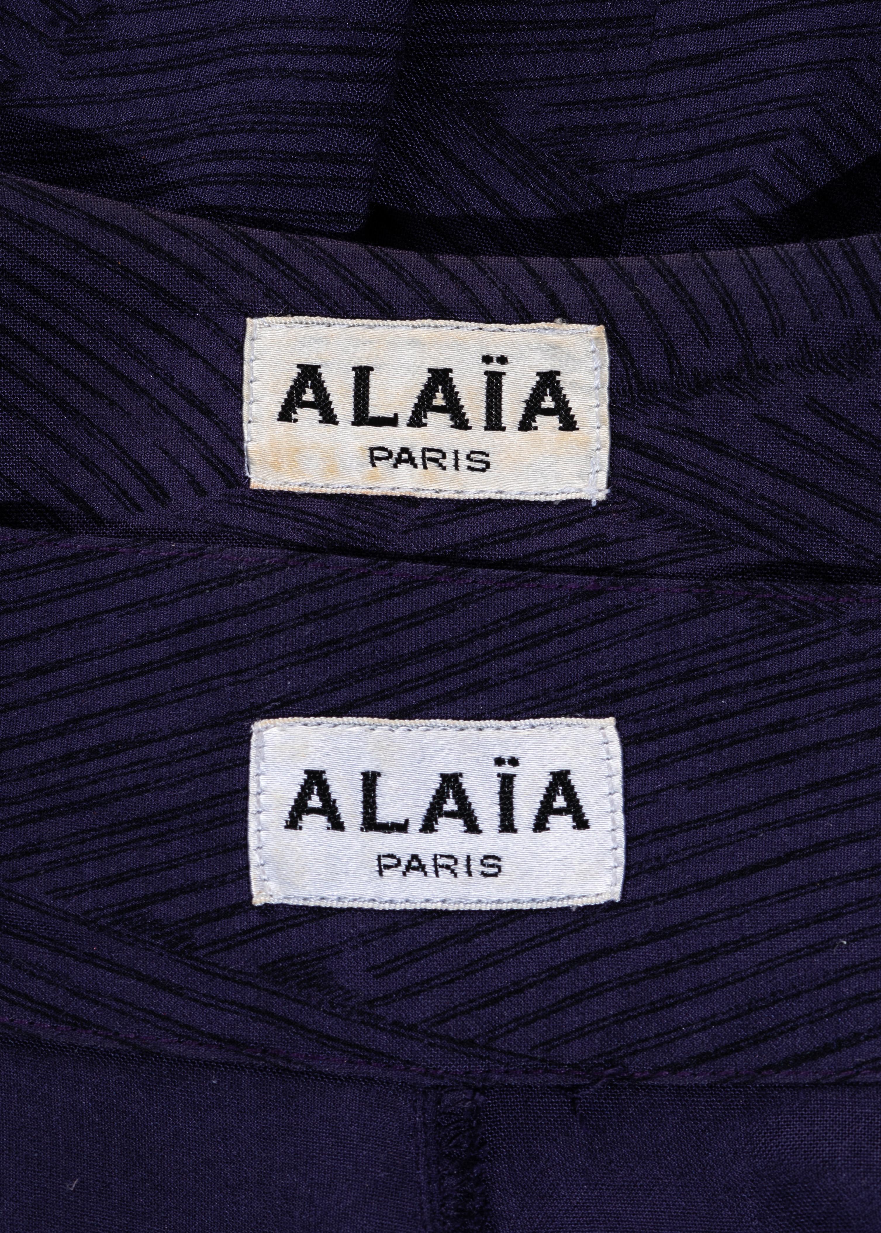 Azzedine Alaia purple rayon dress and mini shorts, ss 1986 For Sale 3