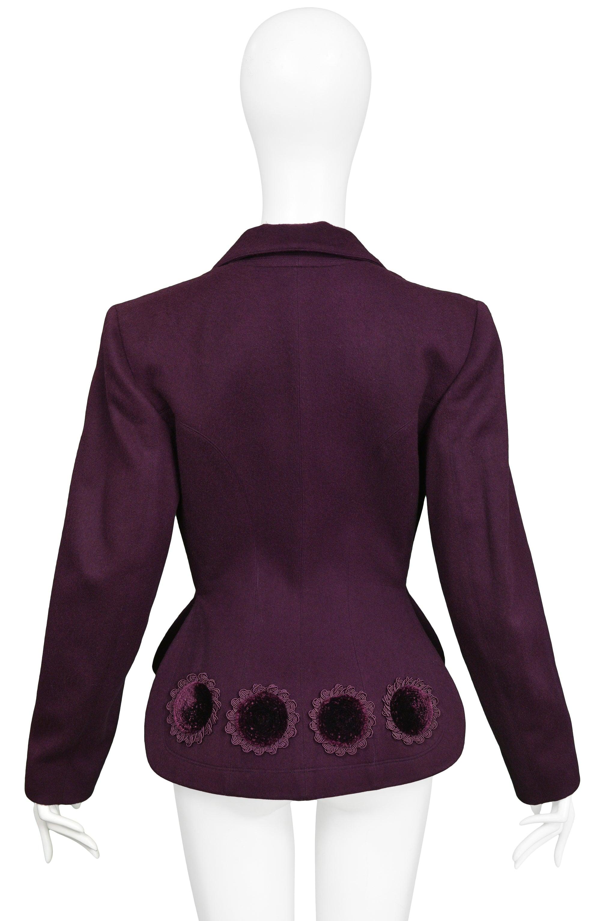 Azzedine Alaia Purple & Velvet Applique Jacket Runway 1991 In Excellent Condition For Sale In Los Angeles, CA