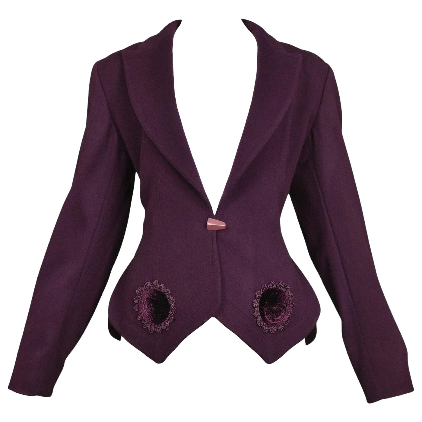Azzedine Alaia Lila & Samt Applique Jacke Laufsteg 1991