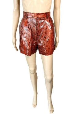 Azzedine Alaia Python Snakeskin Leather Red Shorts
