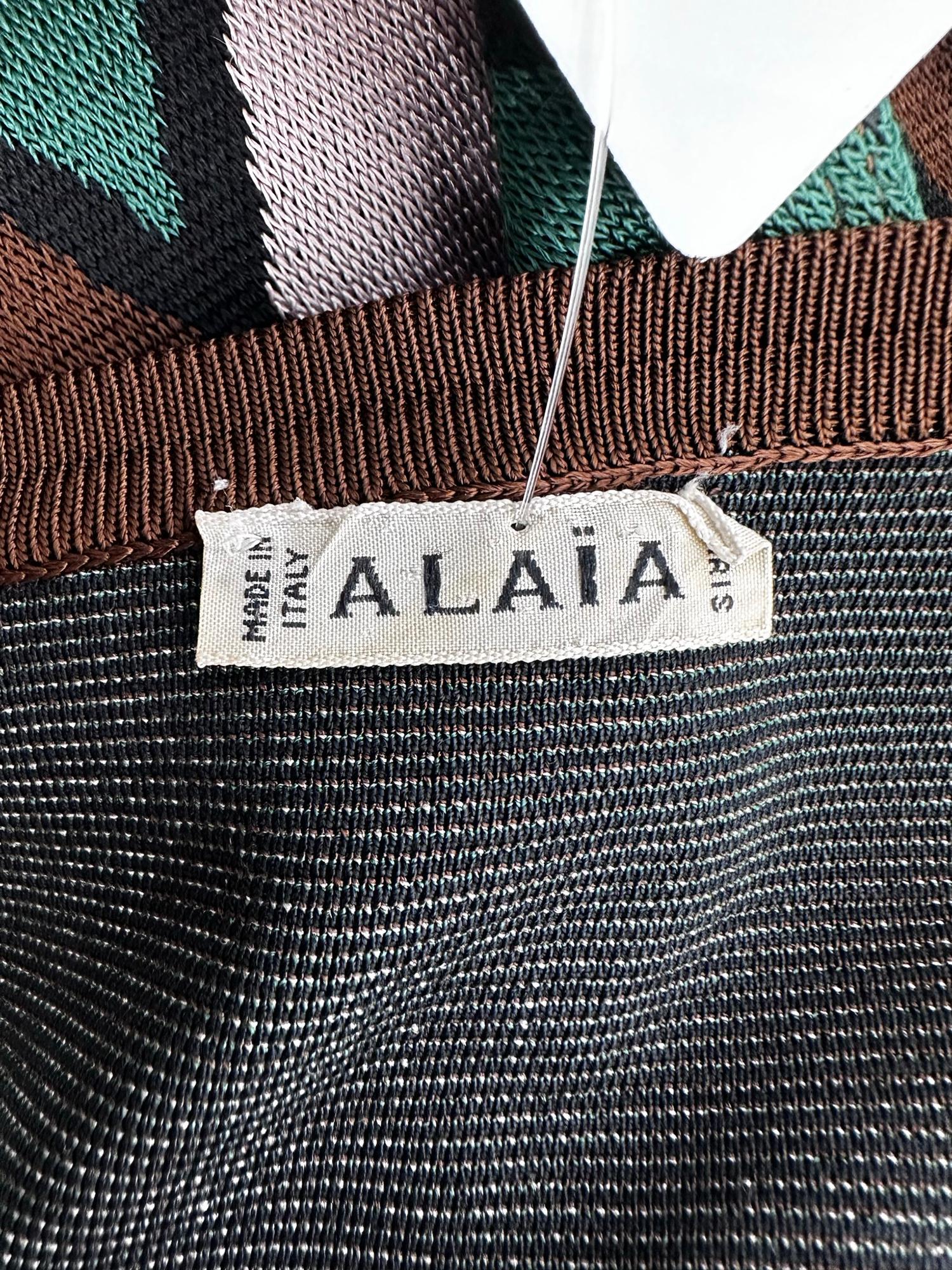 Azzedine Alaia Rare Fall 1992 Brown & Green Argyle Knit Body Con Dress Medium For Sale 8