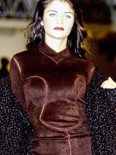 AZZEDINE ALAIA Rare Vintage F/W 1991 Cognac Brown Knit Bodysuit Top