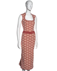 Azzedine Alaia red and cream cotton jersey bodysuit and fishtail skirt, ss 1993